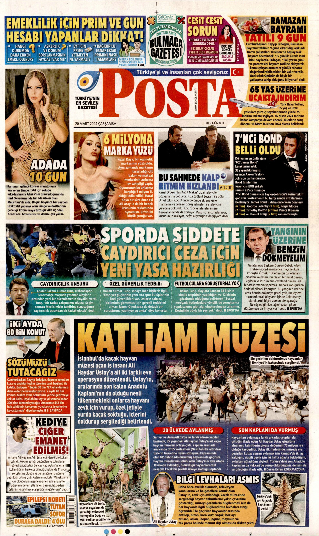POSTA gazetesinin 20 Mart 2024 tarihli birinci sayfası