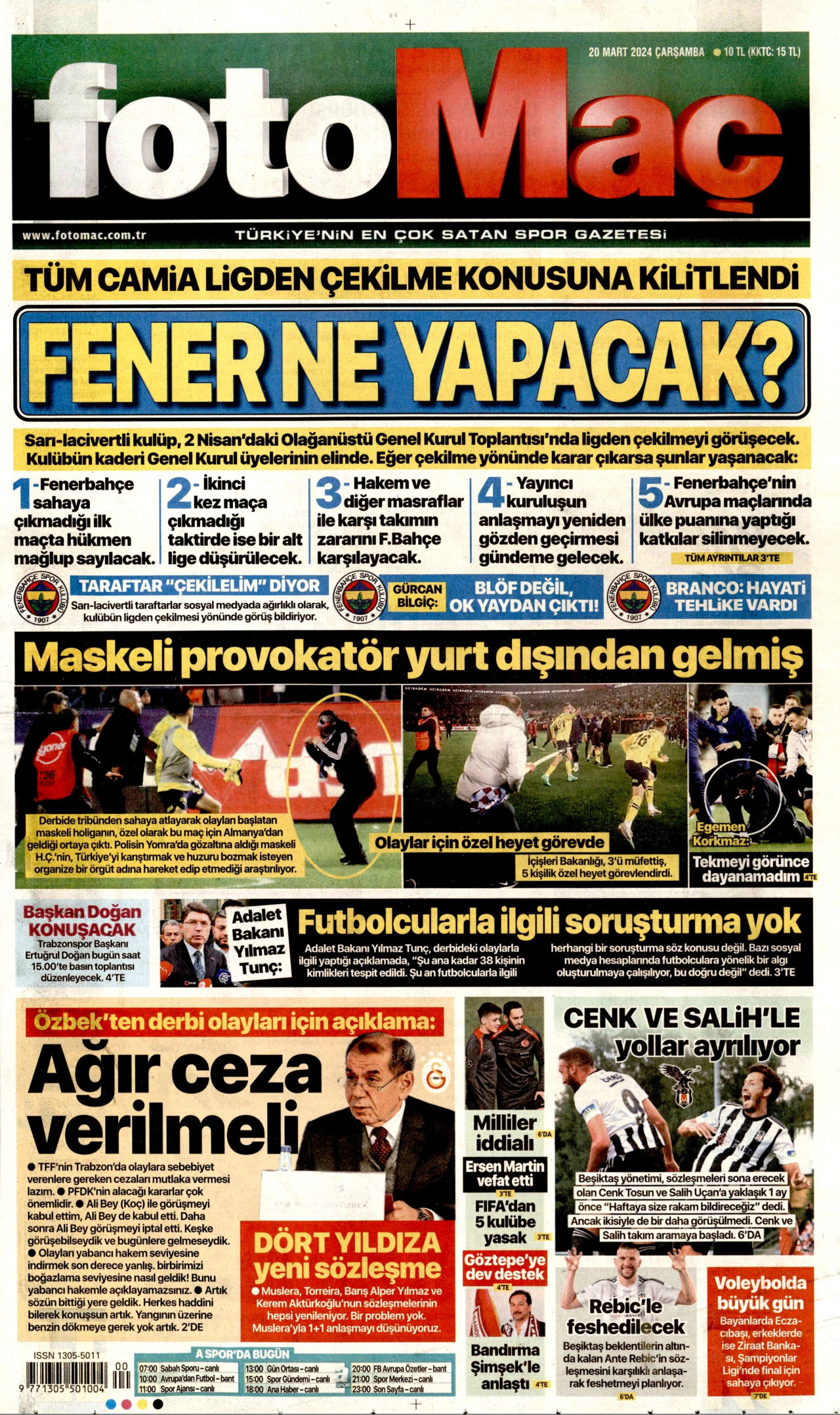 FOTOMAÇ gazetesinin 20 Mart 2024 tarihli birinci sayfası