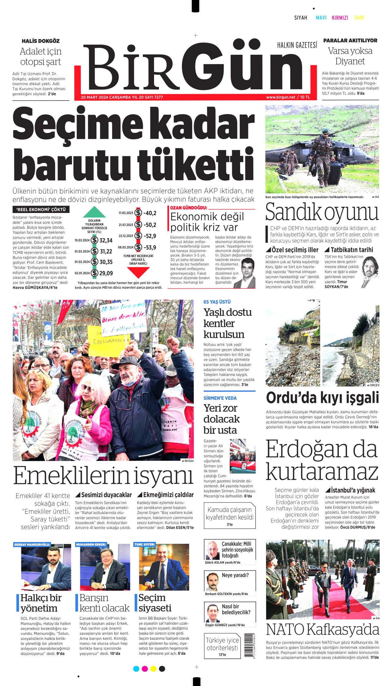 BİRGÜN gazetesinin 20 Mart 2024 tarihli birinci sayfası