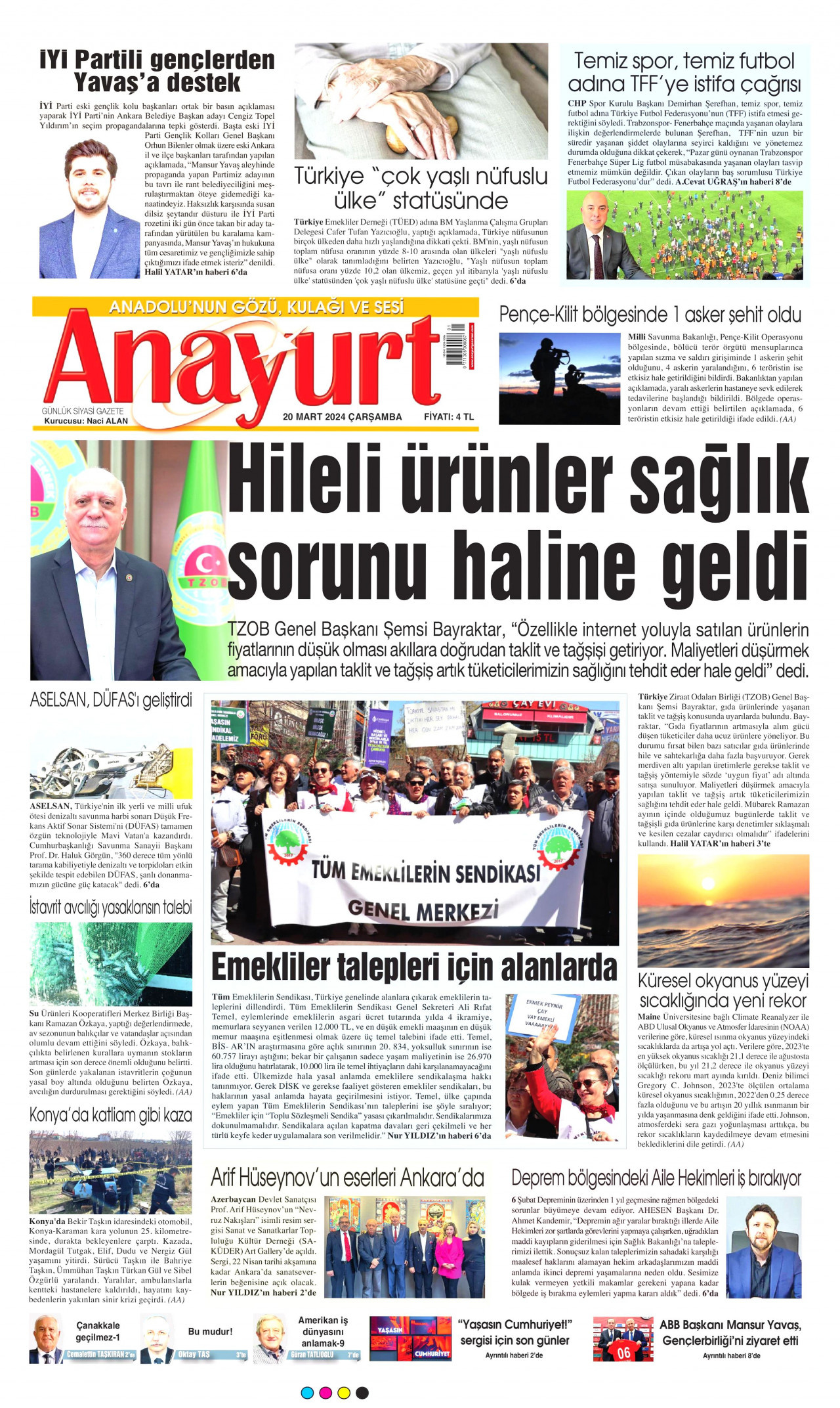 ANAYURT gazetesinin 20 Mart 2024 tarihli birinci sayfası