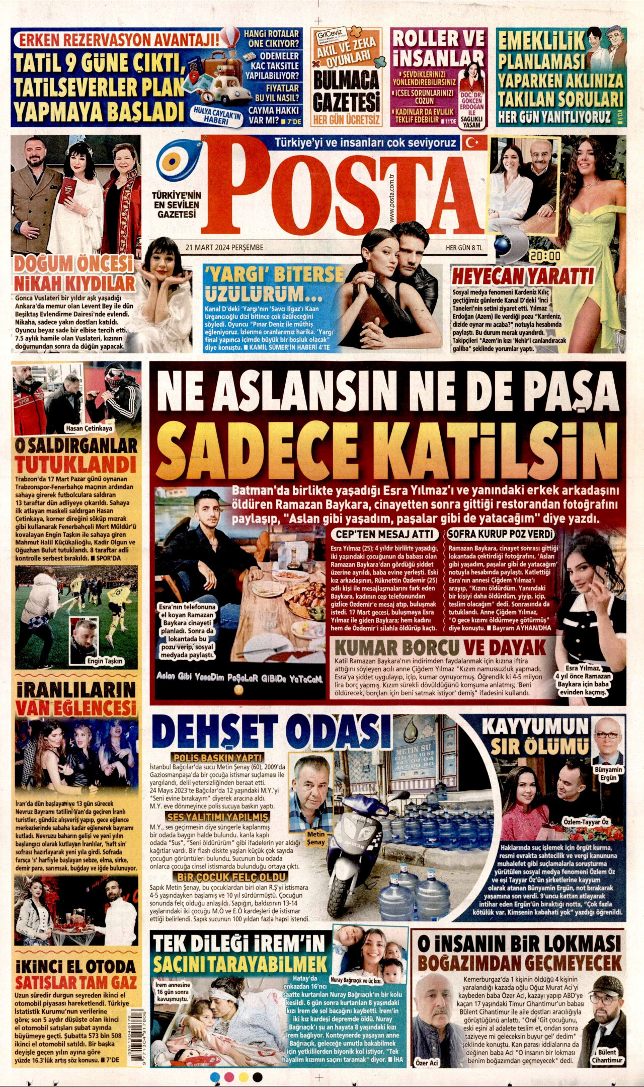 POSTA gazetesinin 21 Mart 2024 tarihli birinci sayfası
