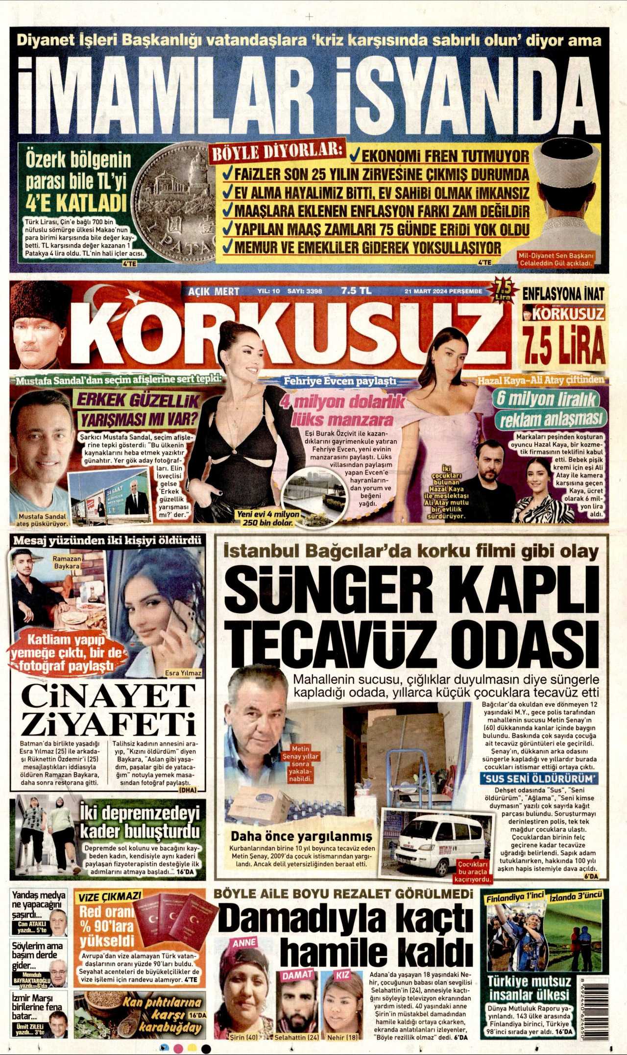 KORKUSUZ gazetesinin 21 Mart 2024 tarihli birinci sayfası