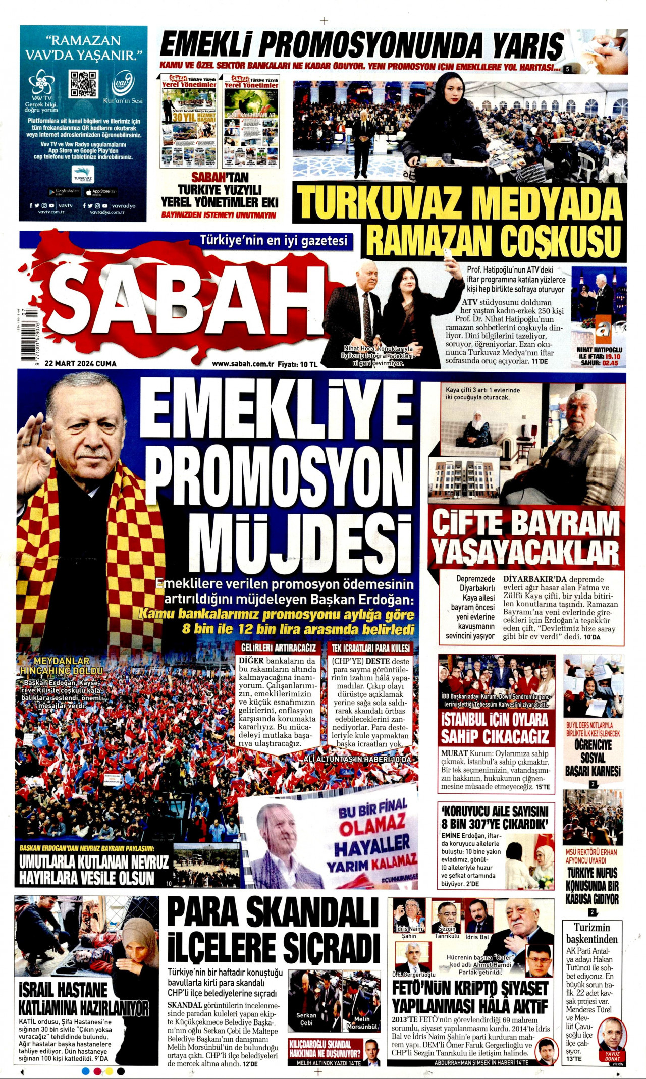 SABAH gazetesinin 22 Mart 2024 tarihli birinci sayfası