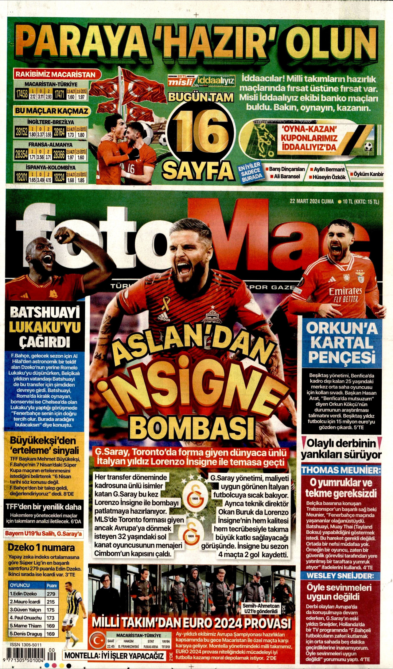 FOTOMAÇ gazetesinin 22 Mart 2024 tarihli birinci sayfası