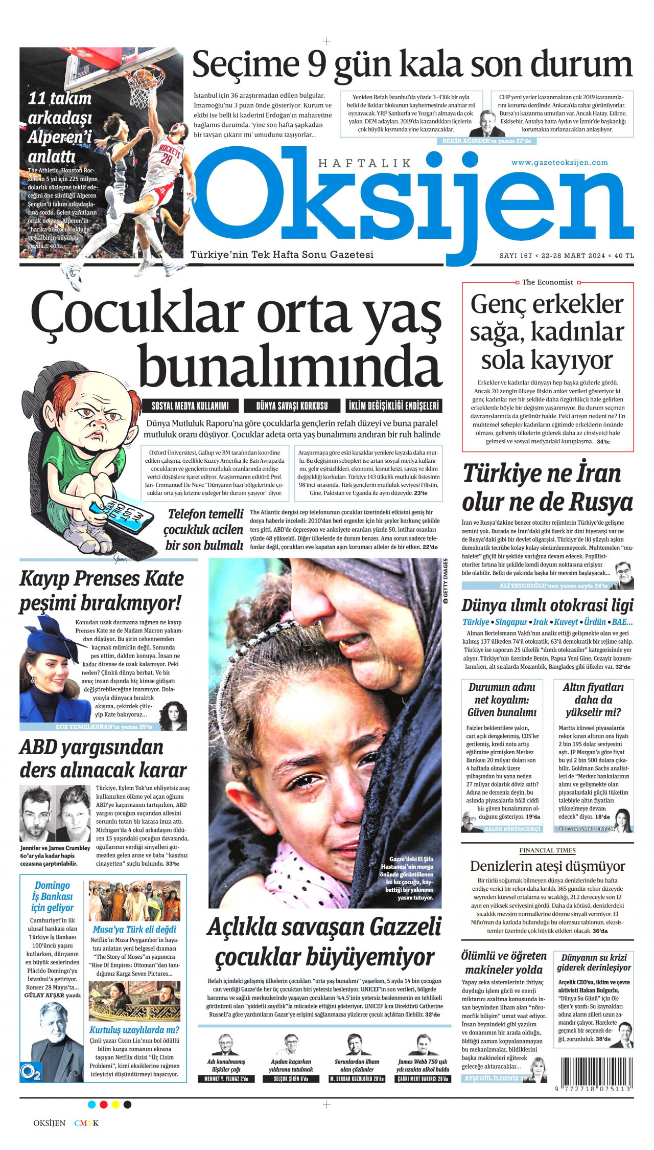OKSİJEN gazetesinin 22 Mart 2024 tarihli birinci sayfası