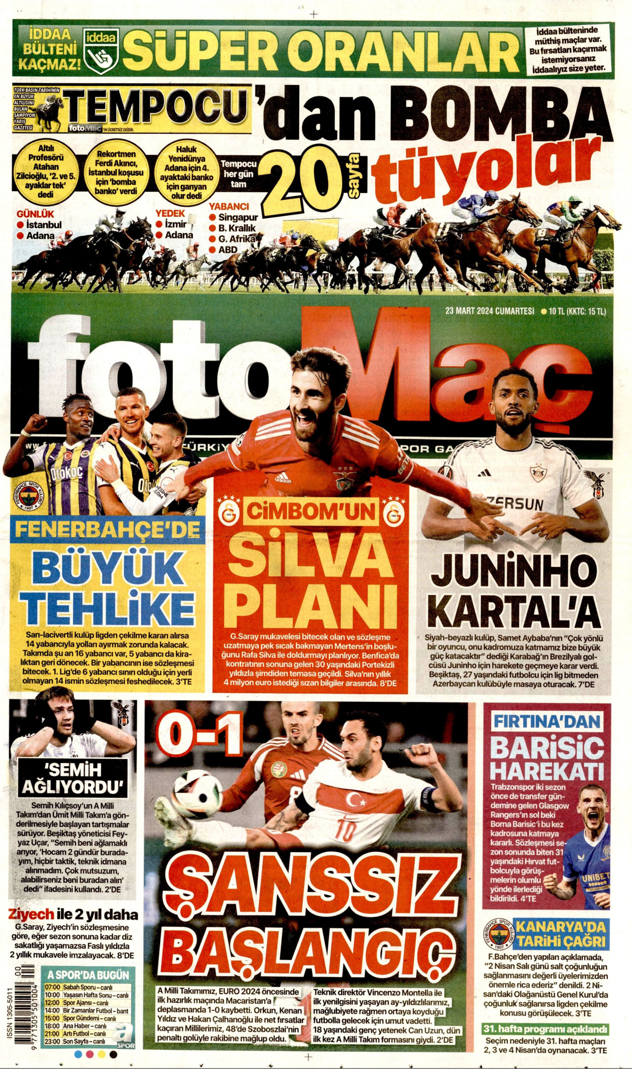 FOTOMAÇ gazetesinin 23 Mart 2024 tarihli birinci sayfası