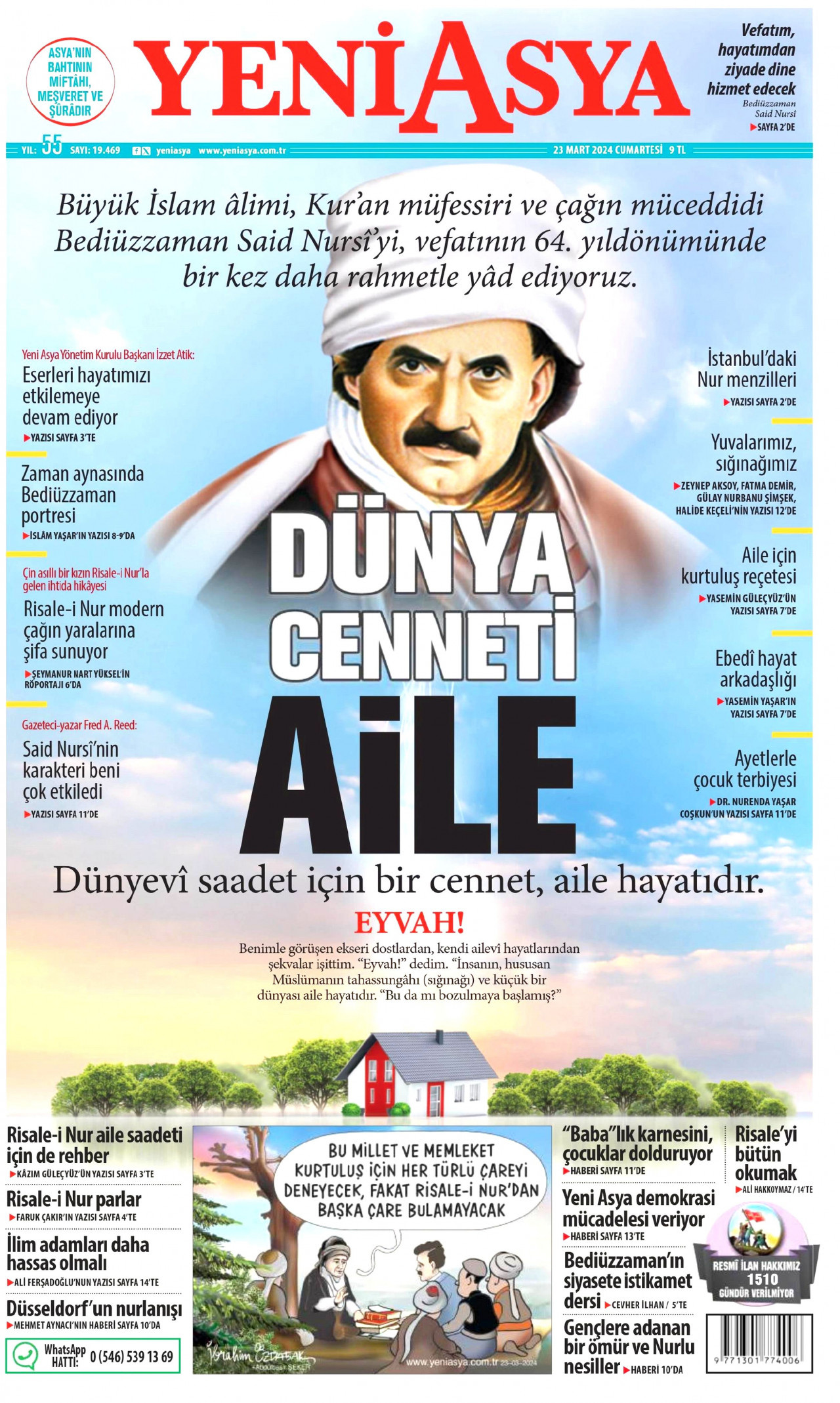 YENİ ASYA gazetesinin 23 Mart 2024 tarihli birinci sayfası