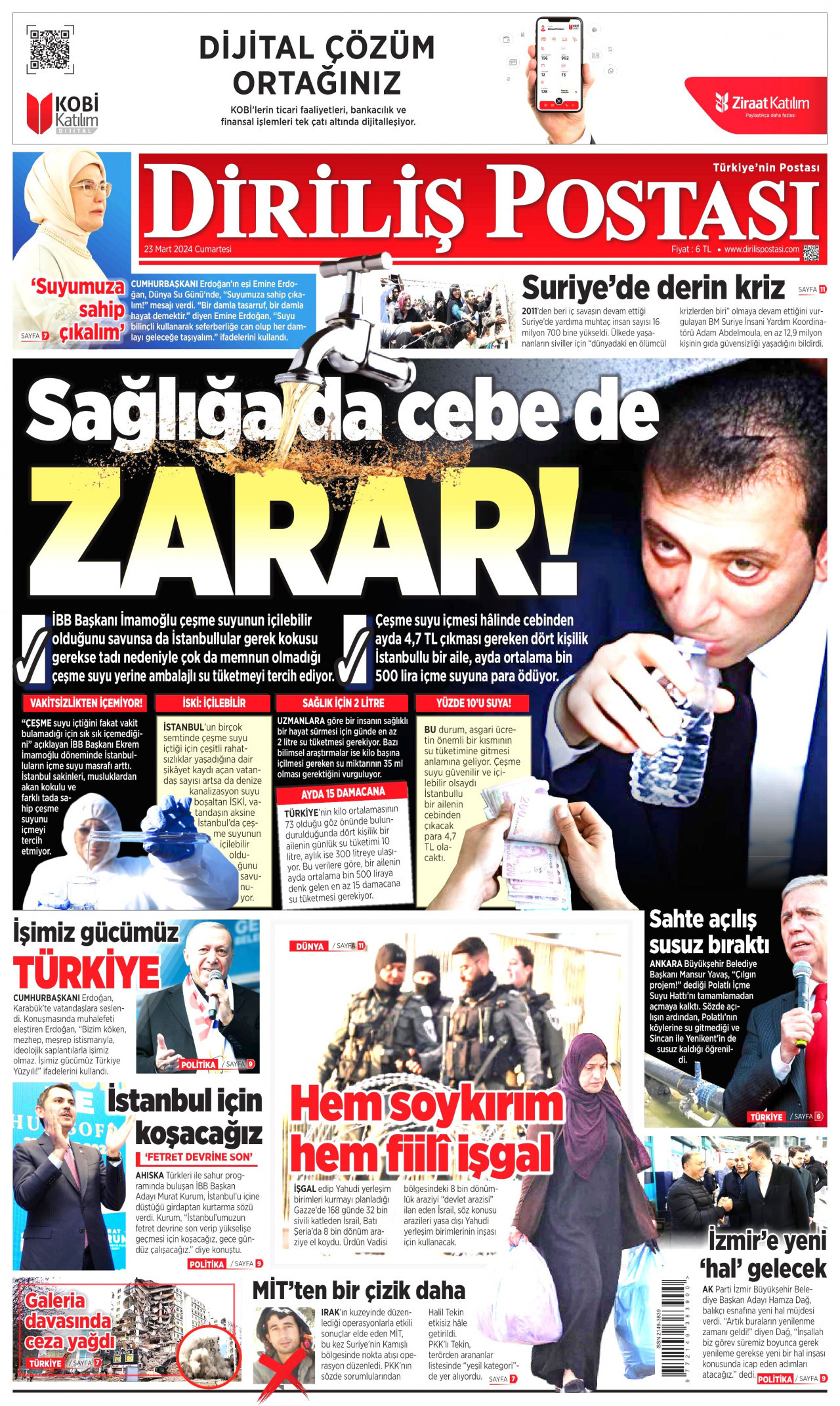 DİRİLİŞ POSTASI gazetesinin 23 Mart 2024 tarihli birinci sayfası