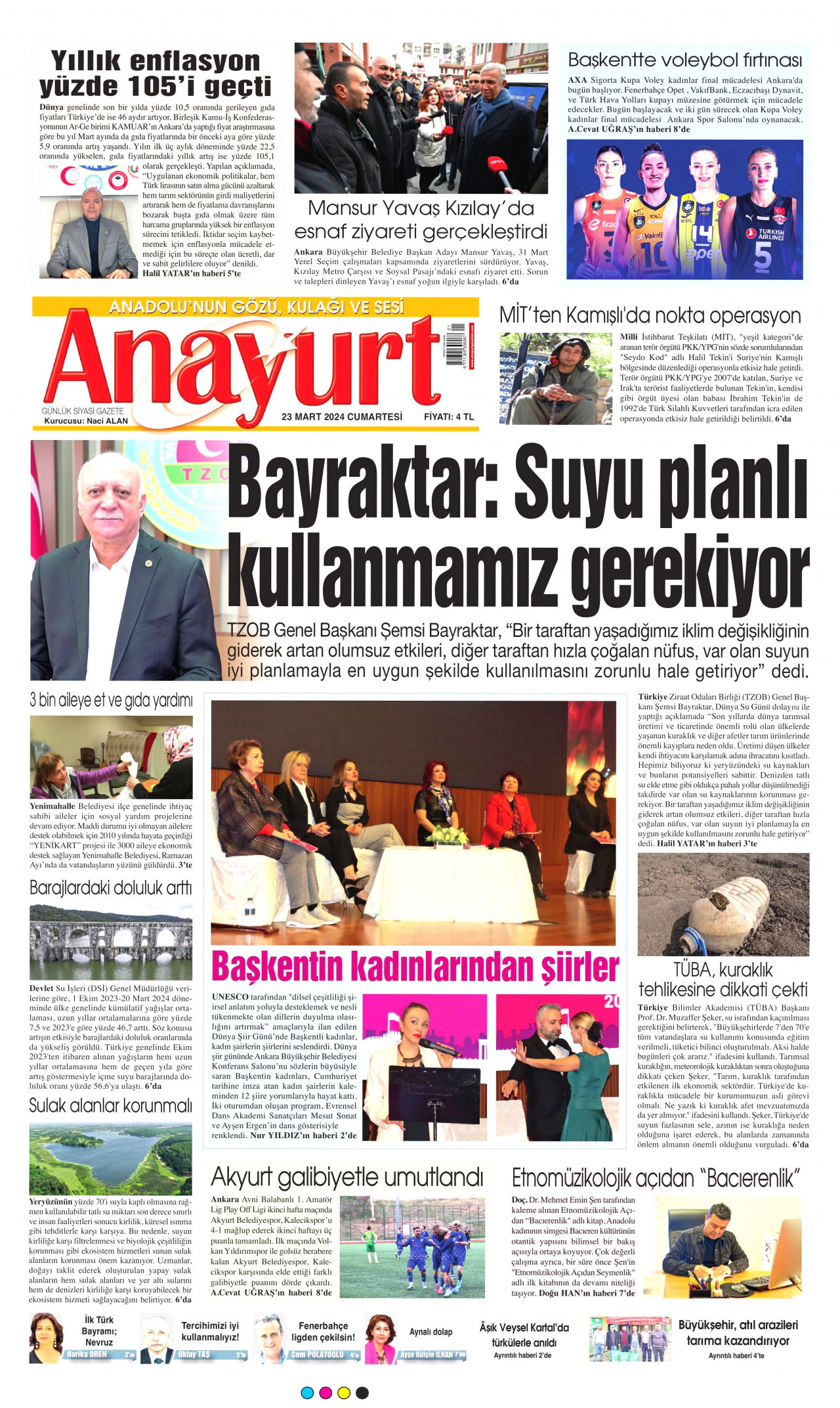ANAYURT gazetesinin 23 Mart 2024 tarihli birinci sayfası
