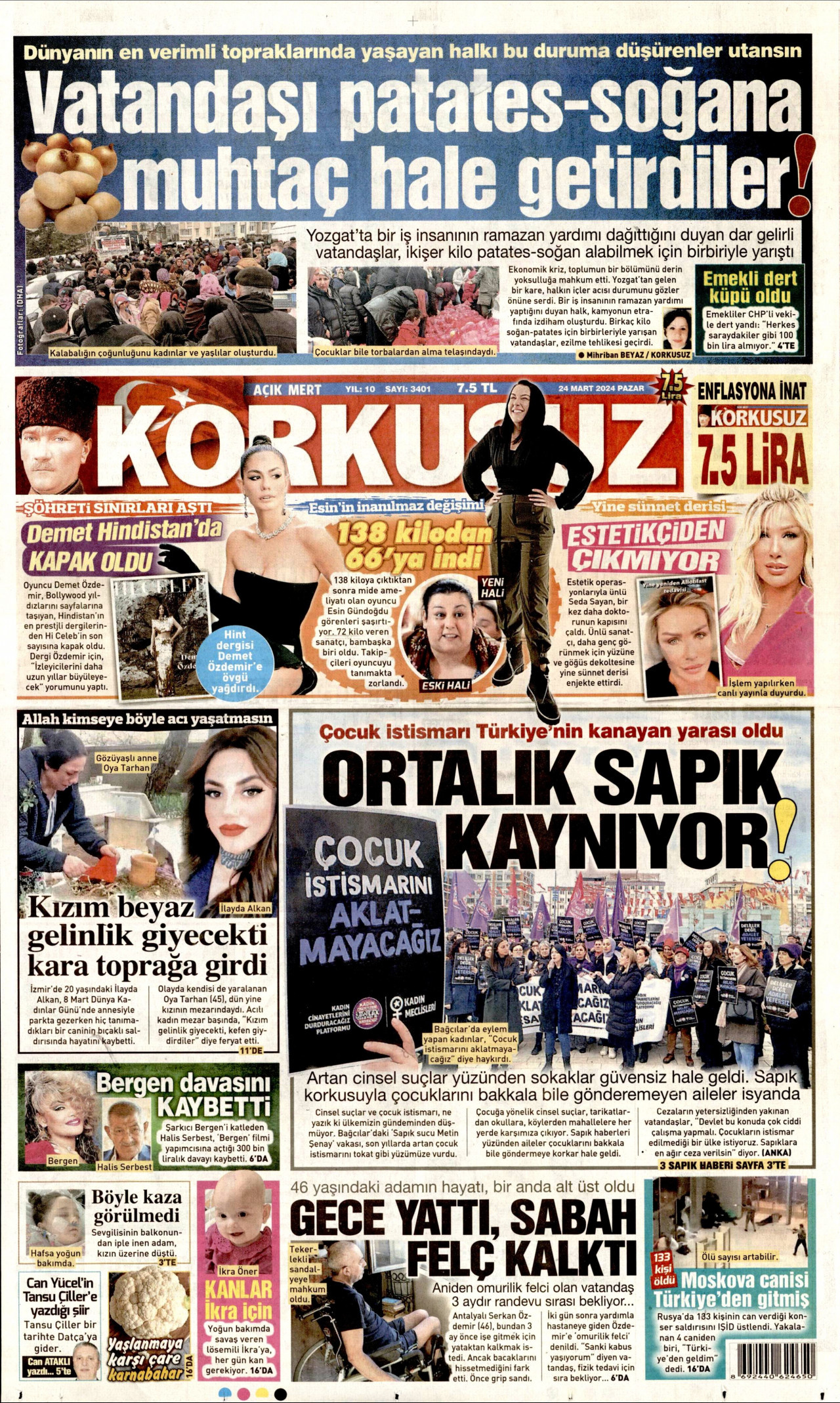 KORKUSUZ gazetesinin 24 Mart 2024 tarihli birinci sayfası