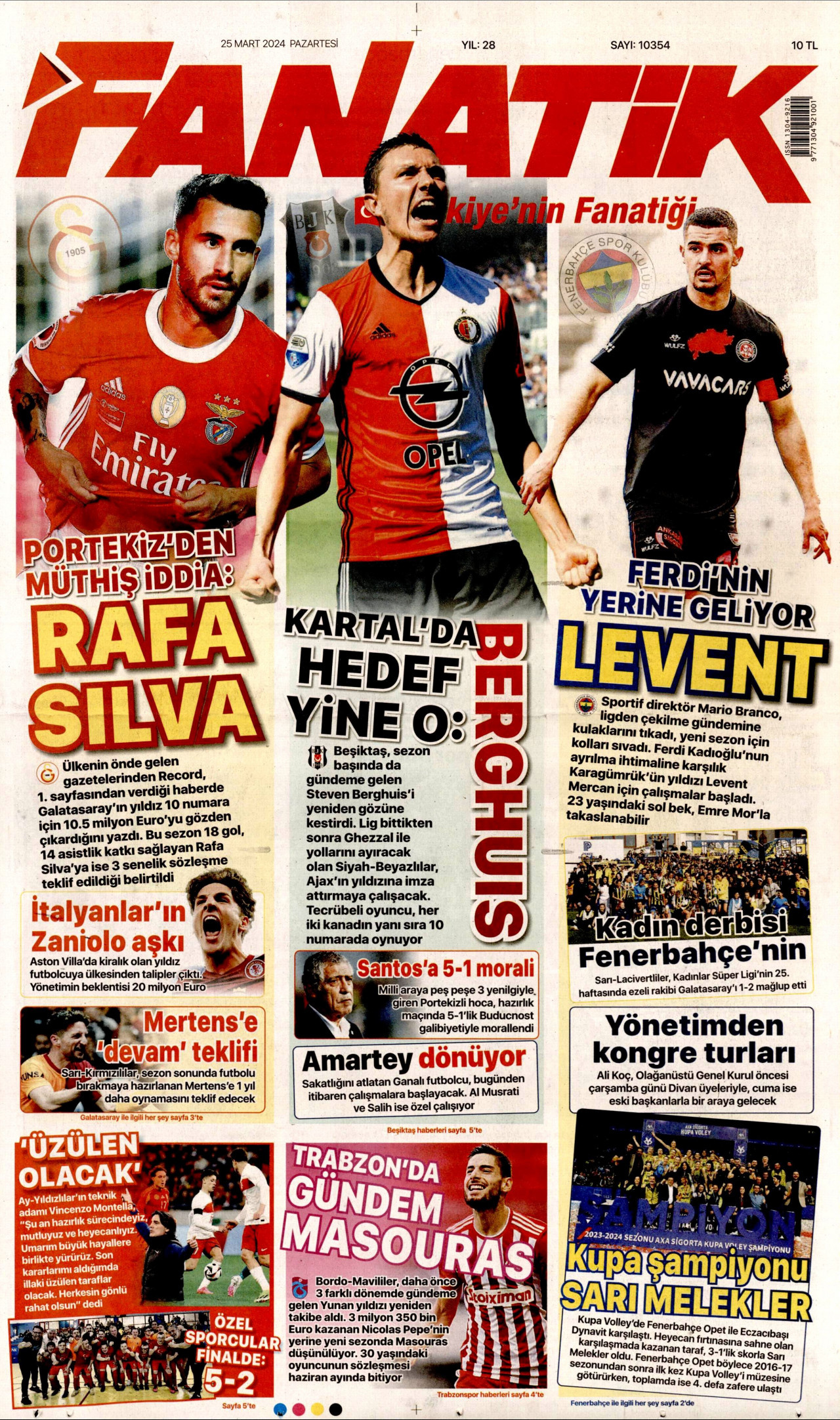 FANATİK gazetesinin 25 Mart 2024 tarihli birinci sayfası