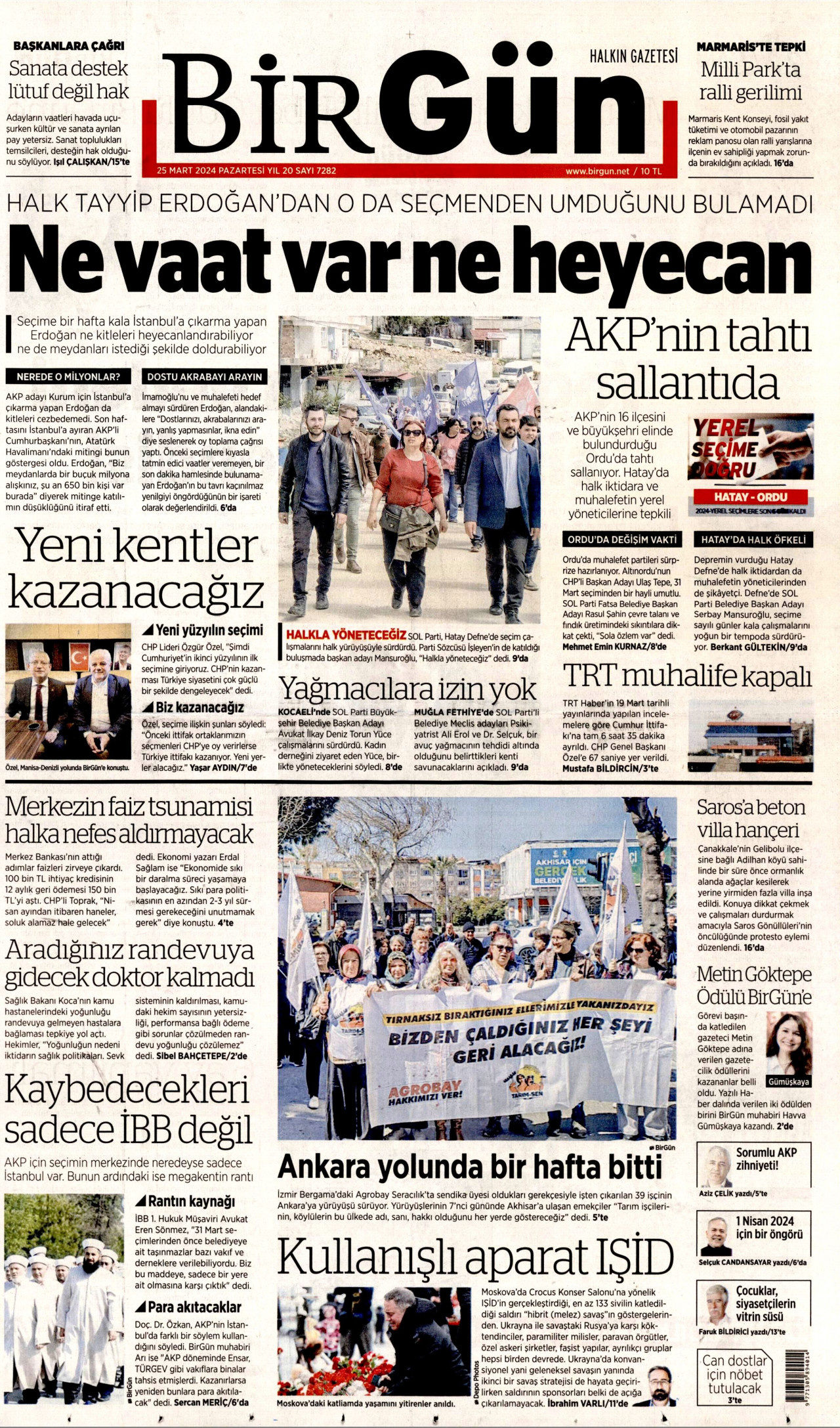BİRGÜN gazetesinin 25 Mart 2024 tarihli birinci sayfası