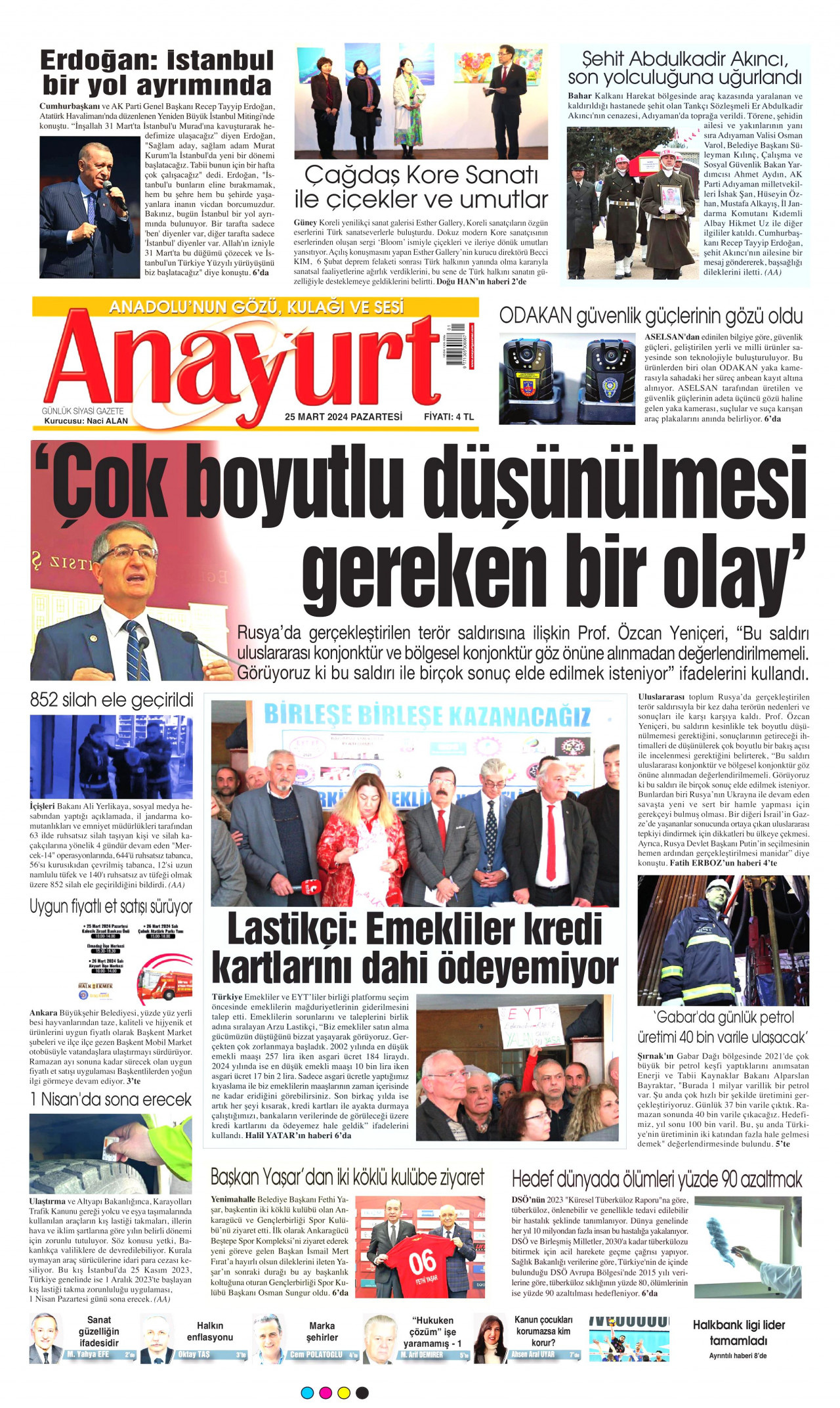 ANAYURT gazetesinin 25 Mart 2024 tarihli birinci sayfası