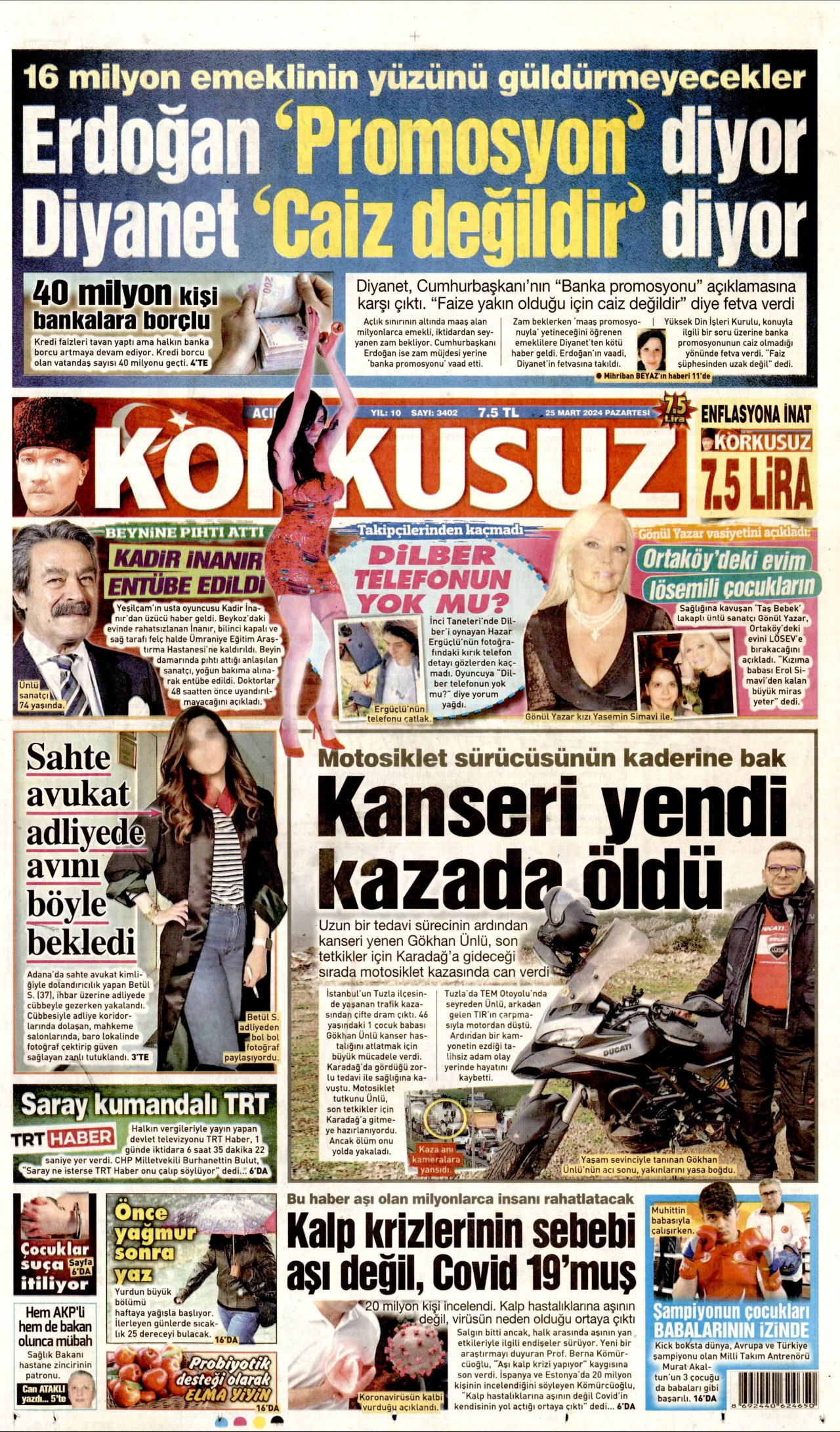 KORKUSUZ gazetesinin 25 Mart 2024 tarihli birinci sayfası