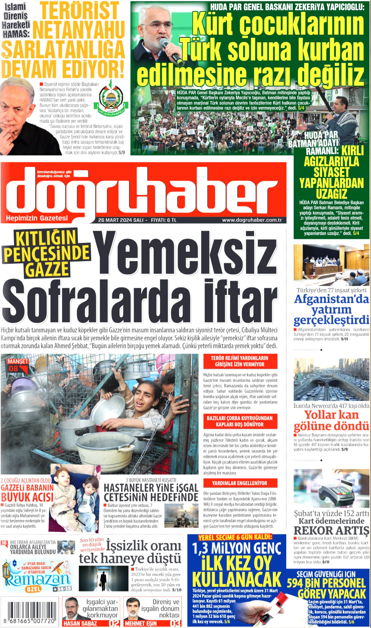 DOĞRU HABER gazetesinin 26 Mart 2024 tarihli birinci sayfası