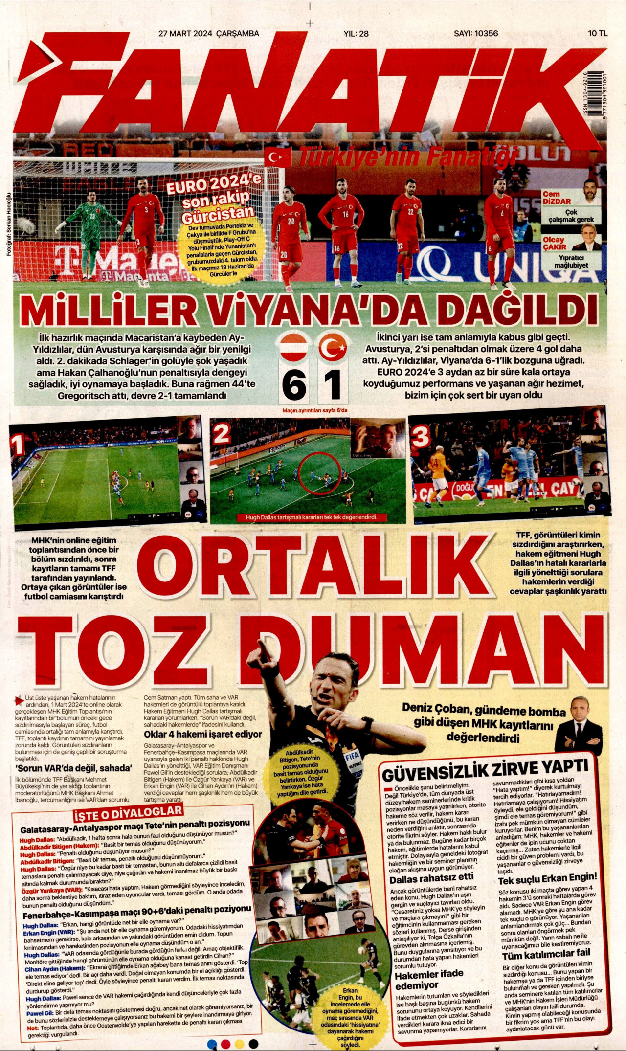 FANATİK gazetesinin 27 Mart 2024 tarihli birinci sayfası