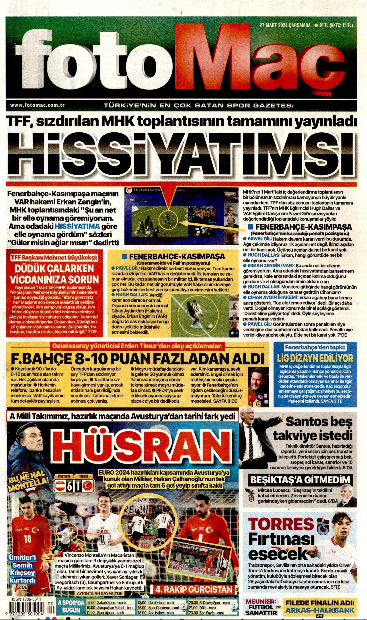 FOTOMAÇ gazetesinin 27 Mart 2024 tarihli birinci sayfası