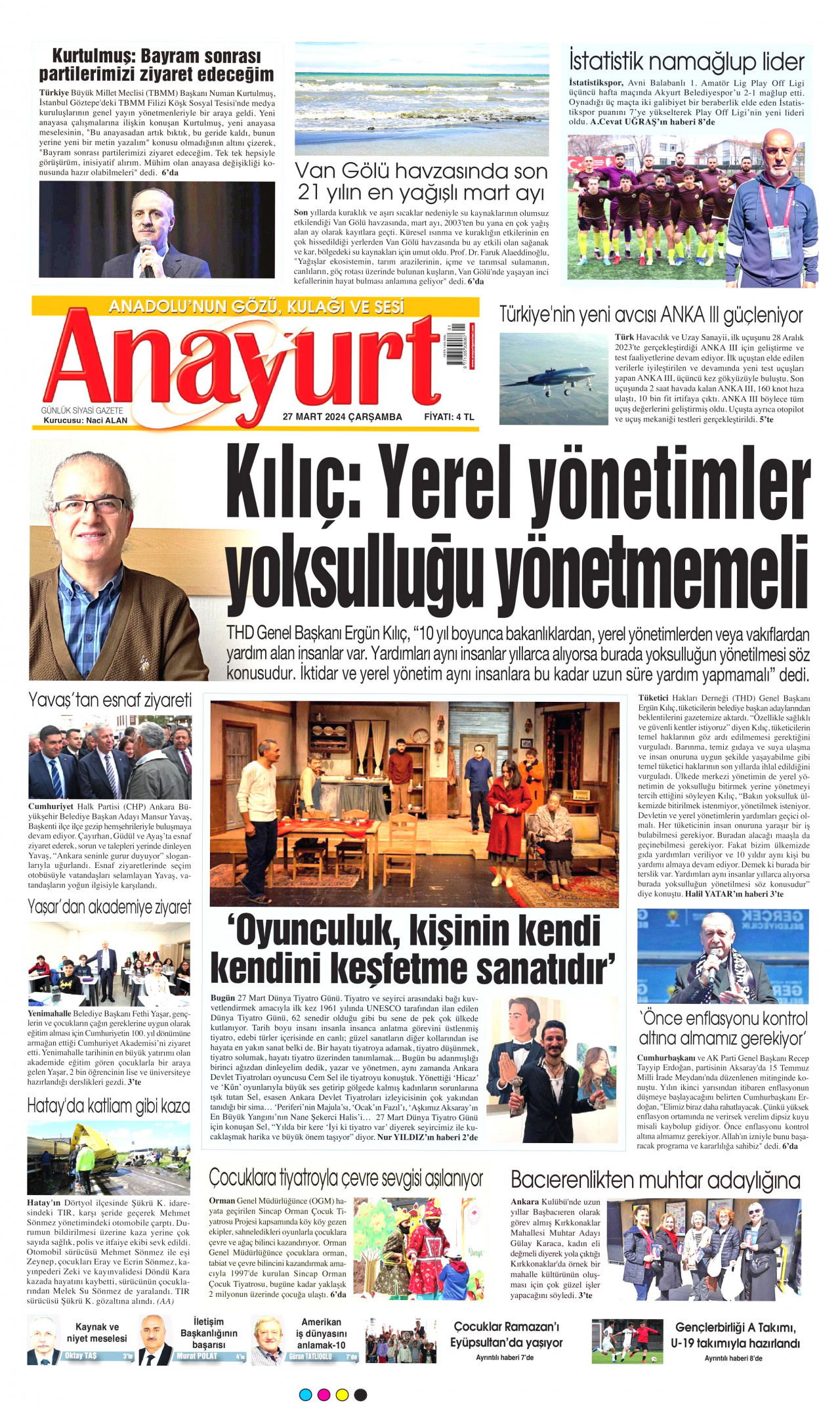 ANAYURT gazetesinin 27 Mart 2024 tarihli birinci sayfası