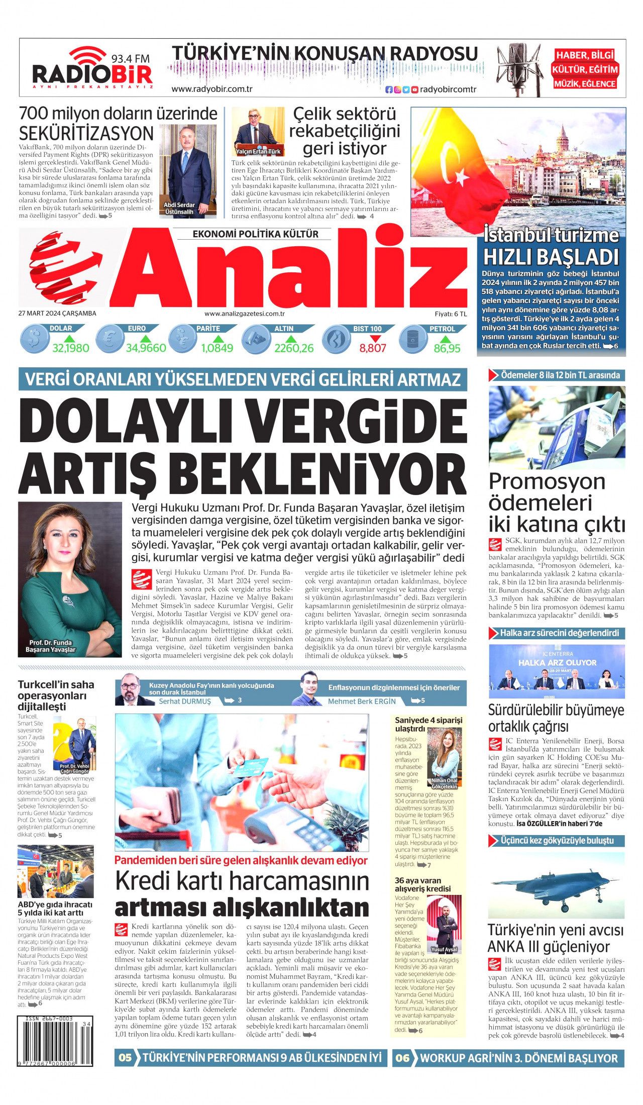 ANALİZ gazetesinin 27 Mart 2024 tarihli birinci sayfası