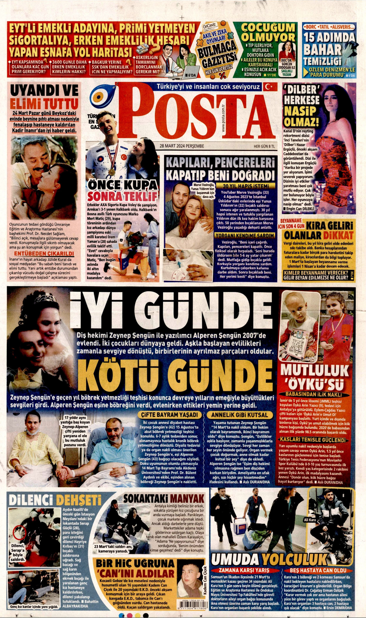 POSTA gazetesinin 28 Mart 2024 tarihli birinci sayfası