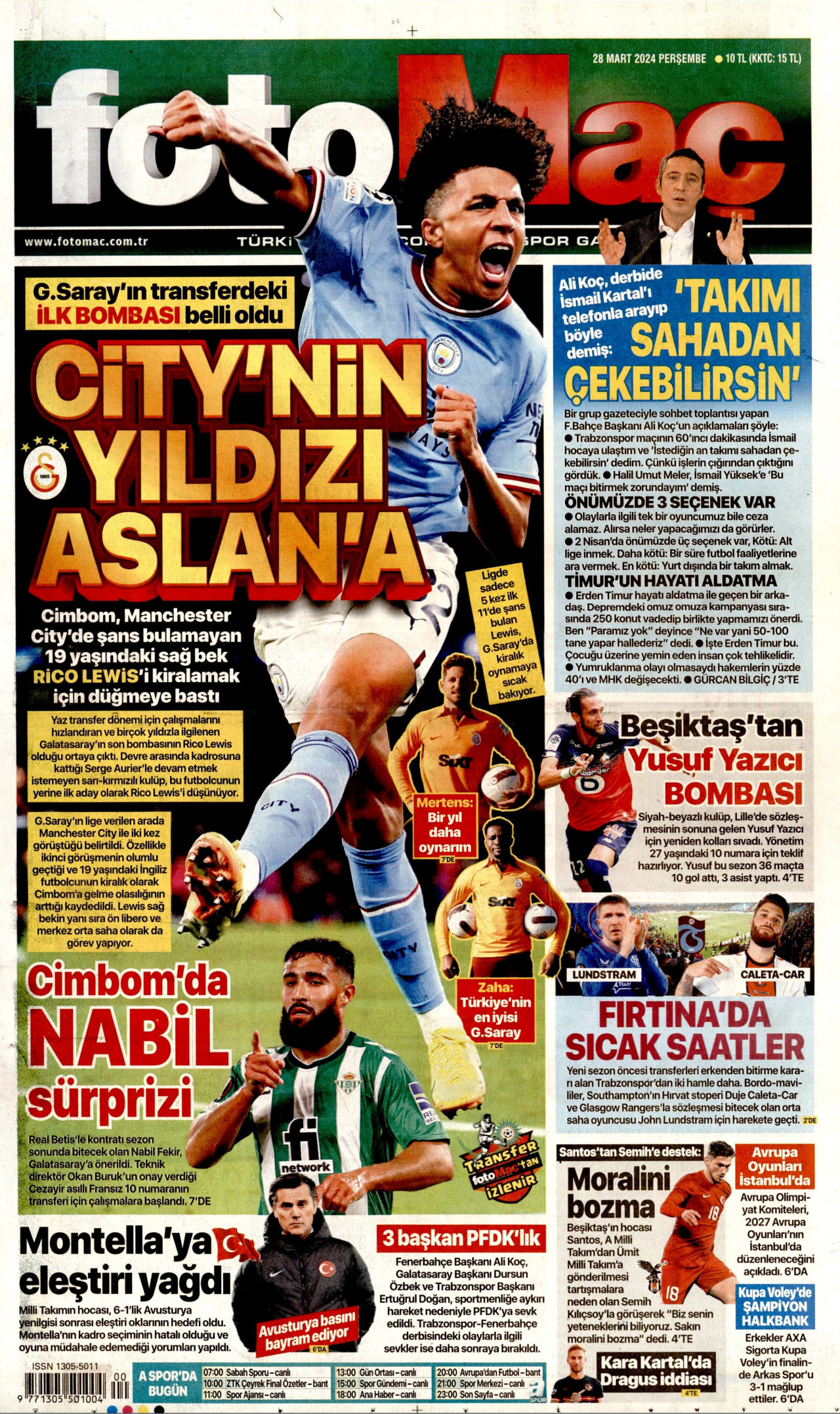 FOTOMAÇ gazetesinin 28 Mart 2024 tarihli birinci sayfası