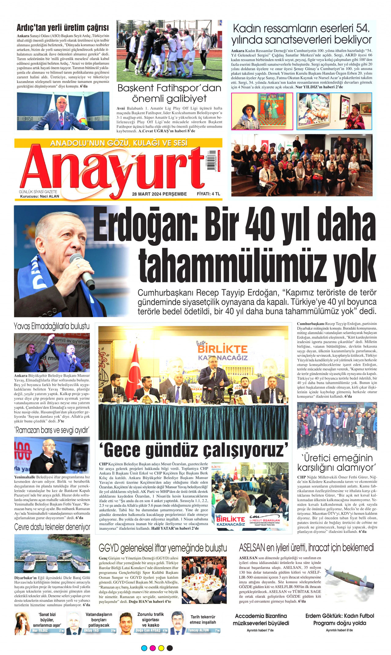 ANAYURT gazetesinin 28 Mart 2024 tarihli birinci sayfası