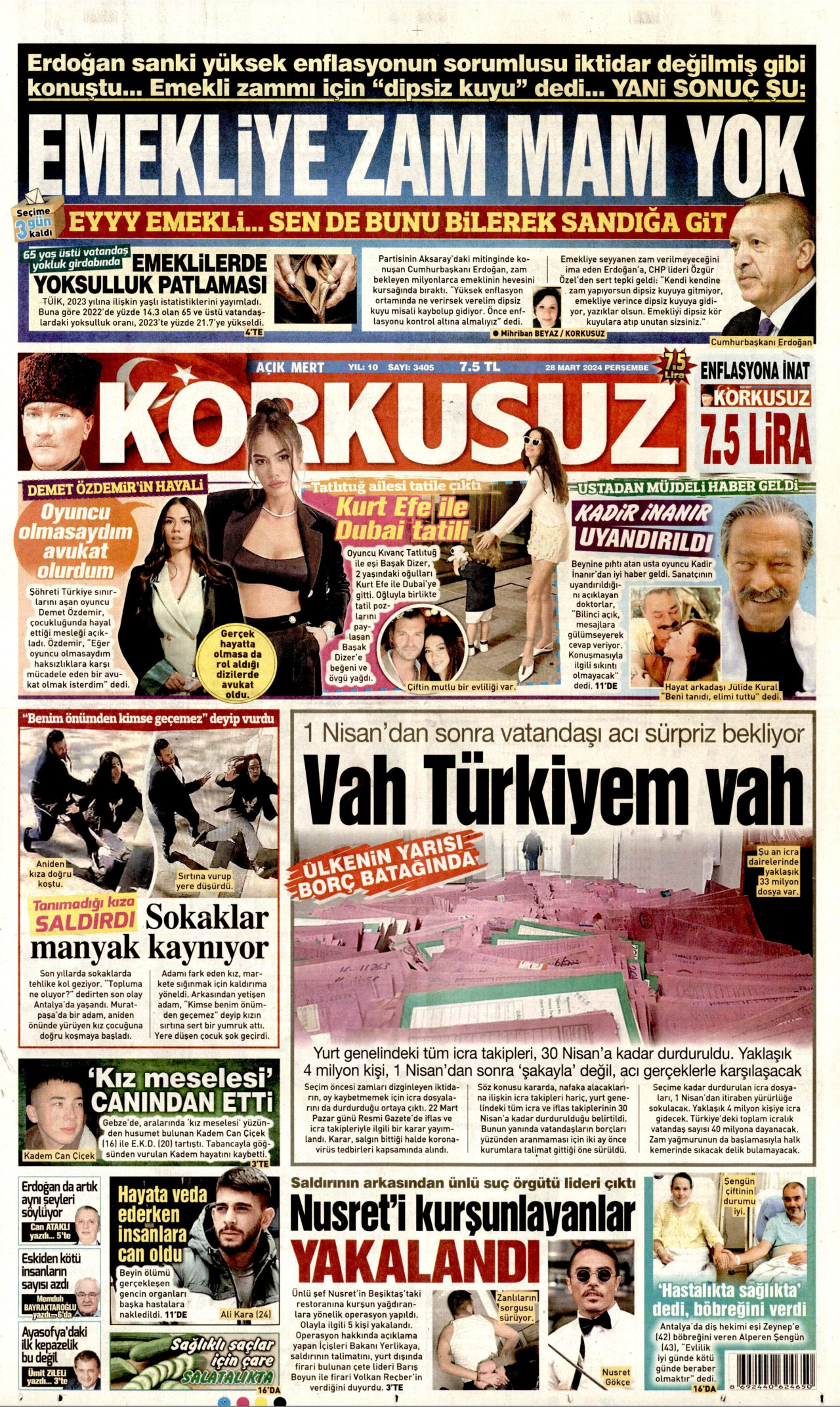 KORKUSUZ gazetesinin 28 Mart 2024 tarihli birinci sayfası