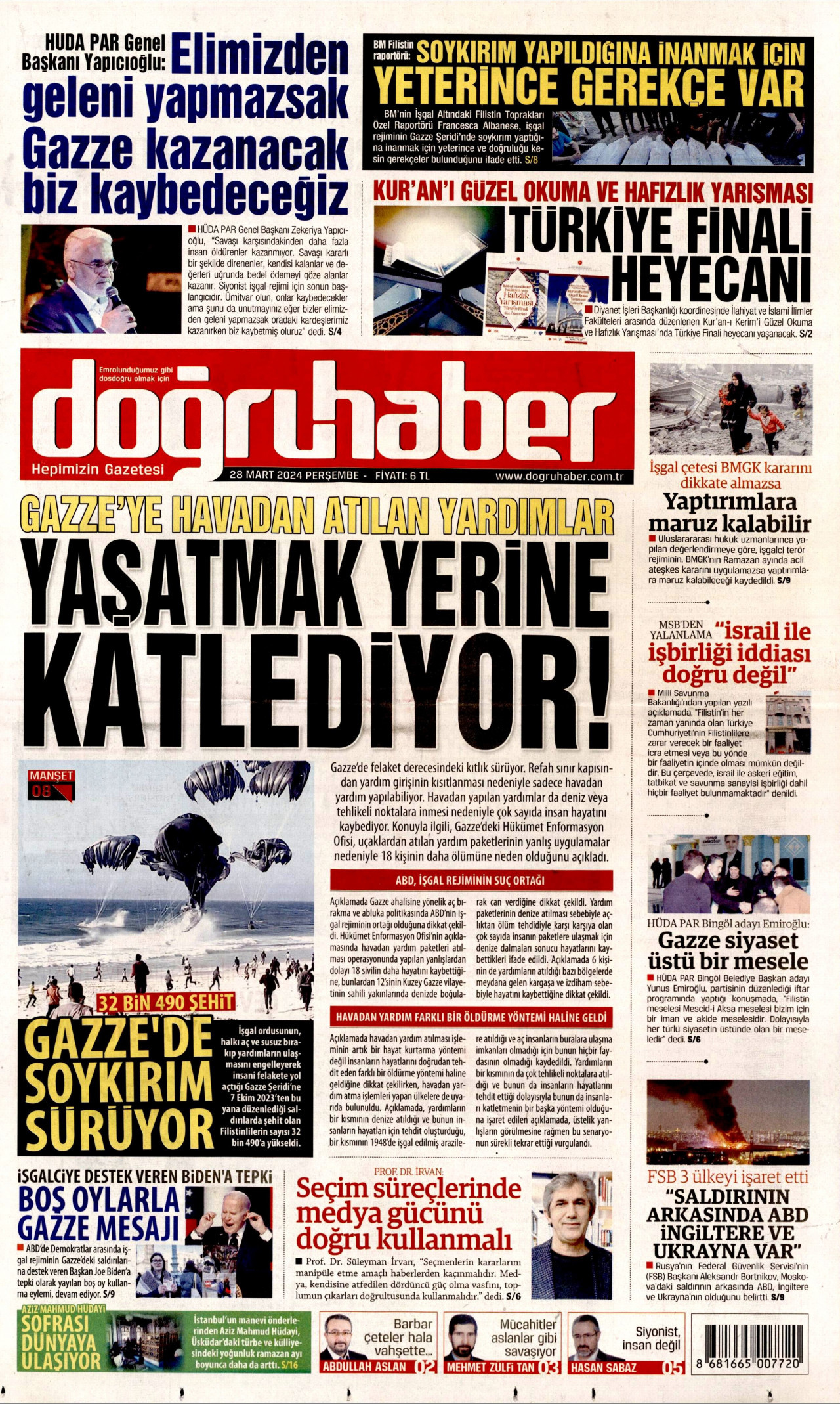 DOĞRU HABER gazetesinin 28 Mart 2024 tarihli birinci sayfası
