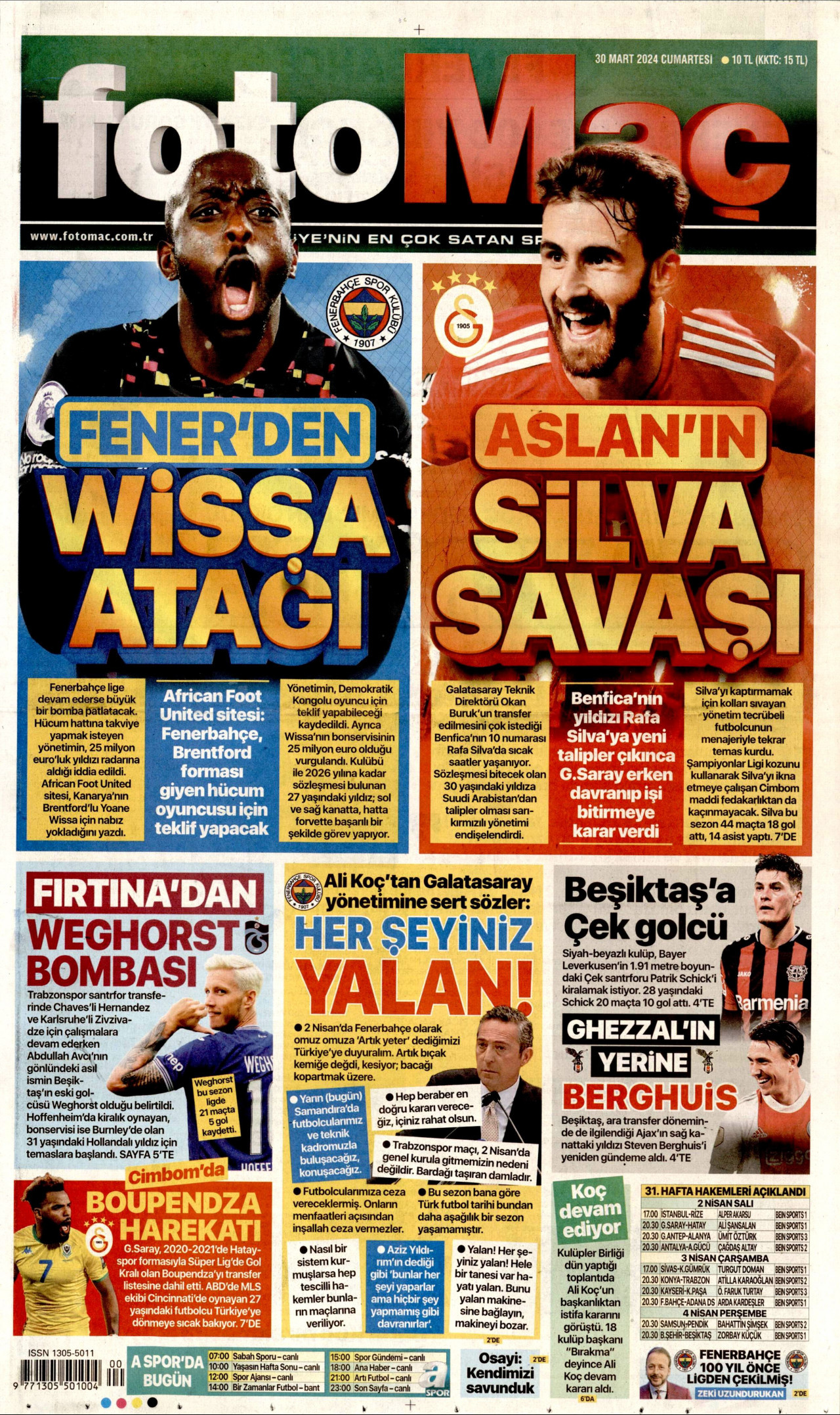 FOTOMAÇ gazetesinin 30 Mart 2024 tarihli birinci sayfası