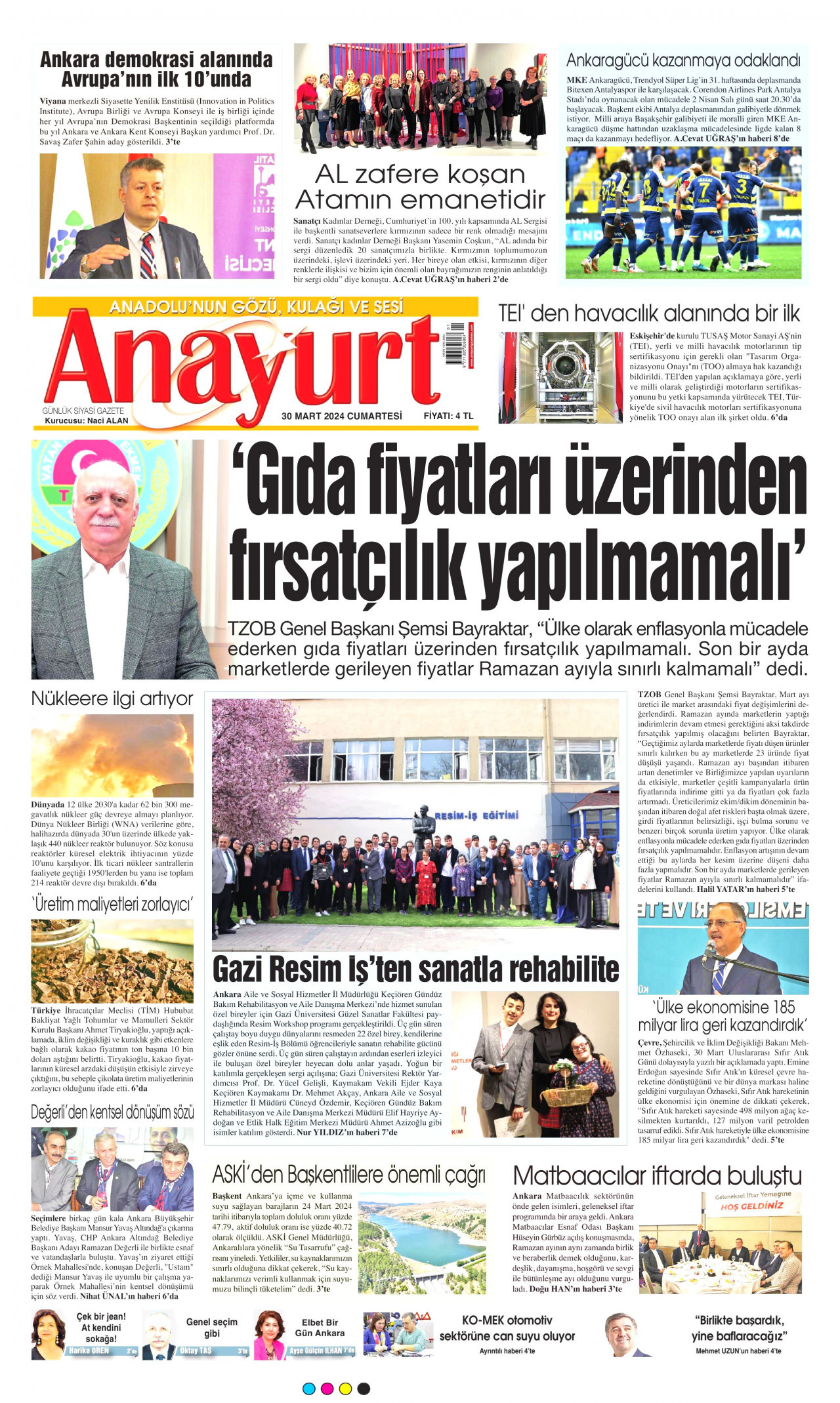 ANAYURT gazetesinin 30 Mart 2024 tarihli birinci sayfası