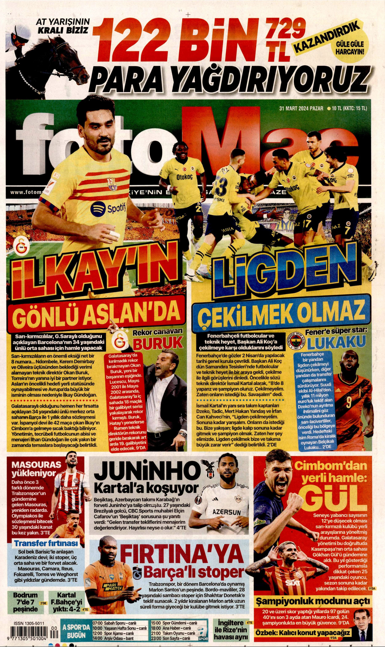 FOTOMAÇ gazetesinin 31 Mart 2024 tarihli birinci sayfası