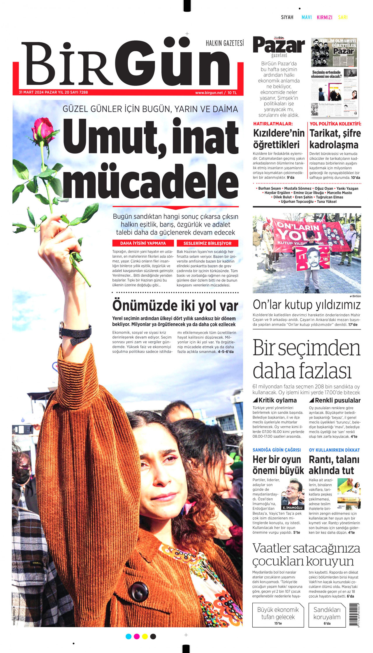 BİRGÜN gazetesinin 31 Mart 2024 tarihli birinci sayfası