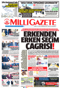 MİLLİ GAZETE 1 Nisan 2024 gazete manşeti