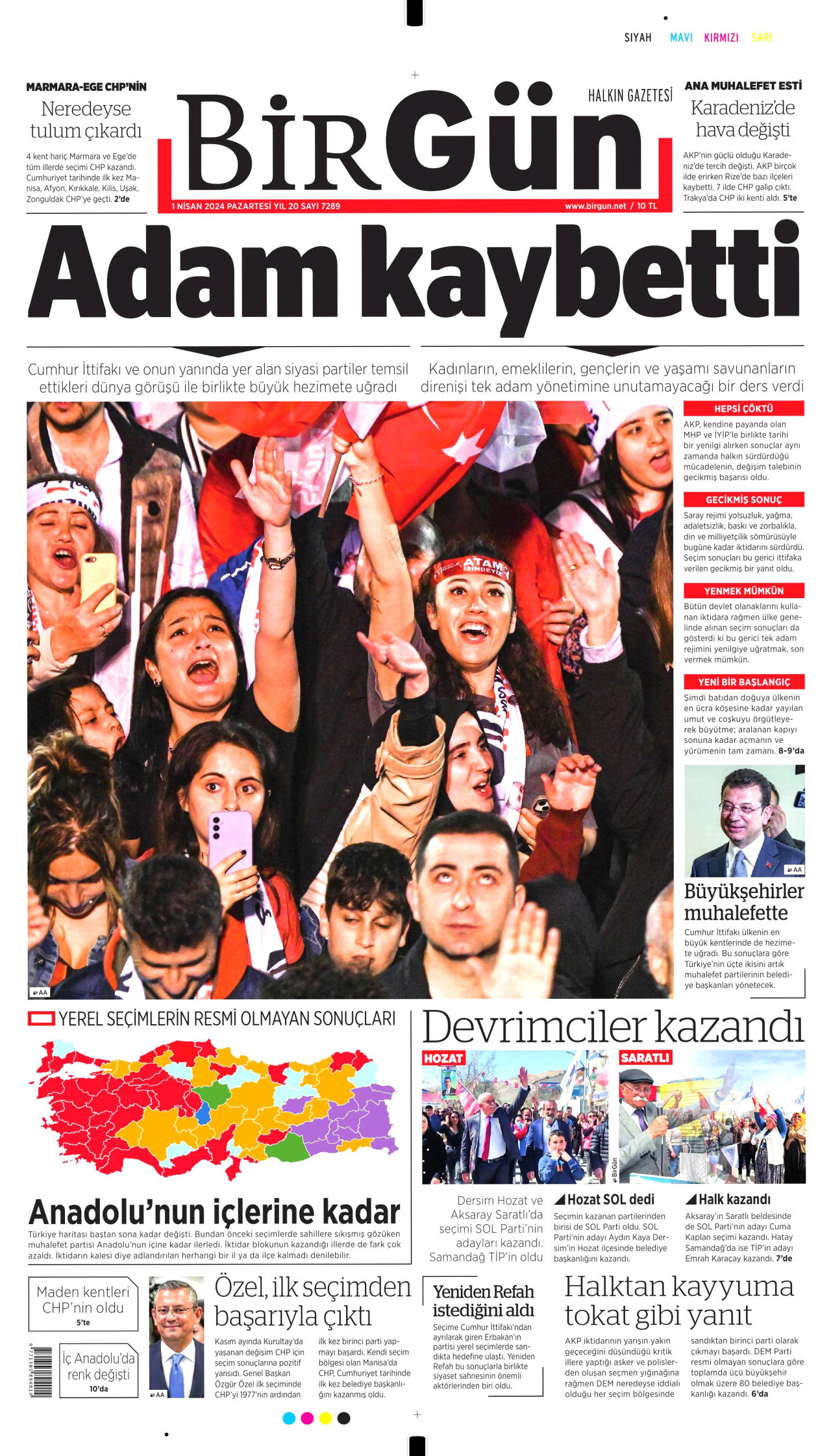 BİRGÜN gazetesinin 1 Nisan 2024 tarihli birinci sayfası