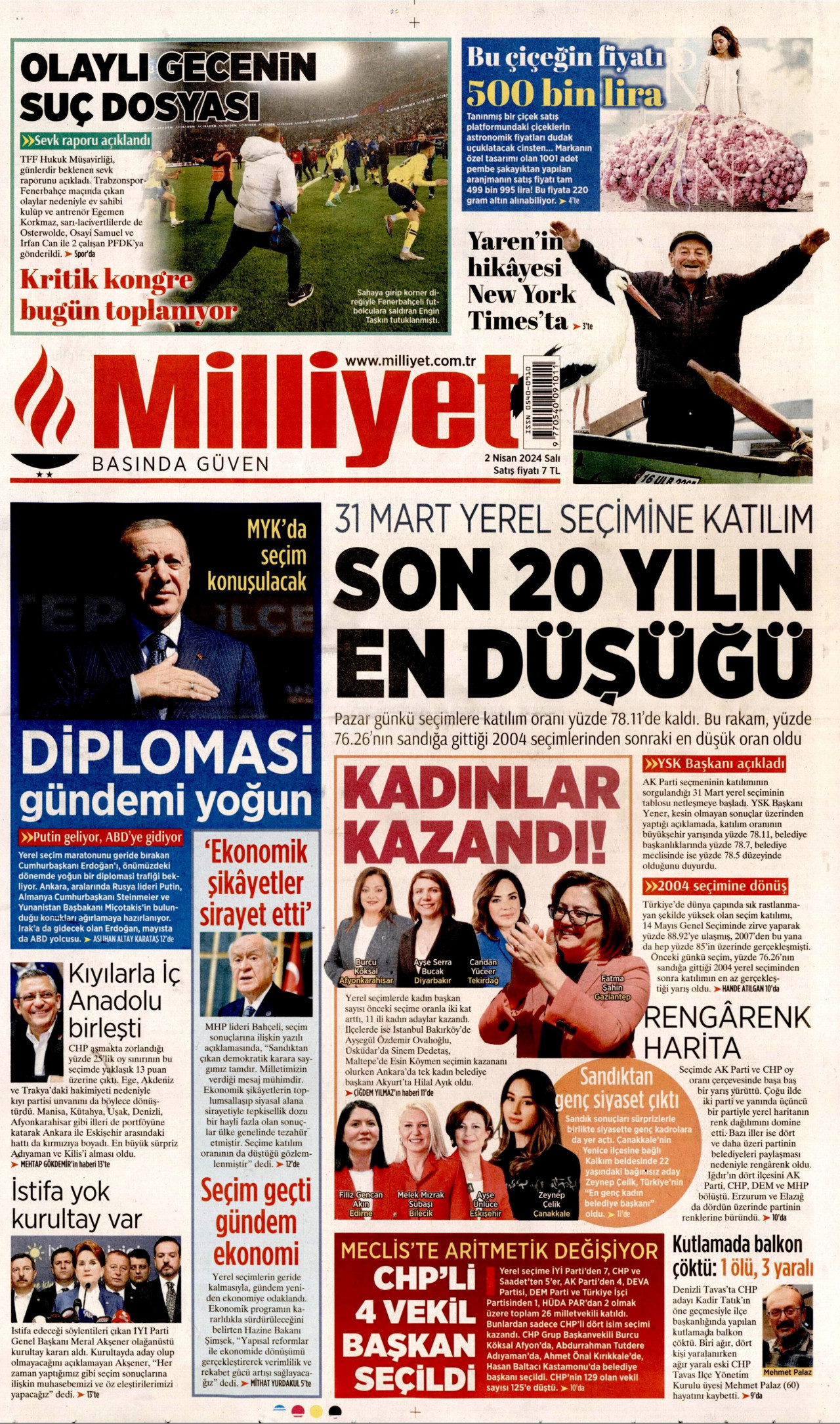 MİLLİYET gazetesinin 2 Nisan 2024 tarihli birinci sayfası
