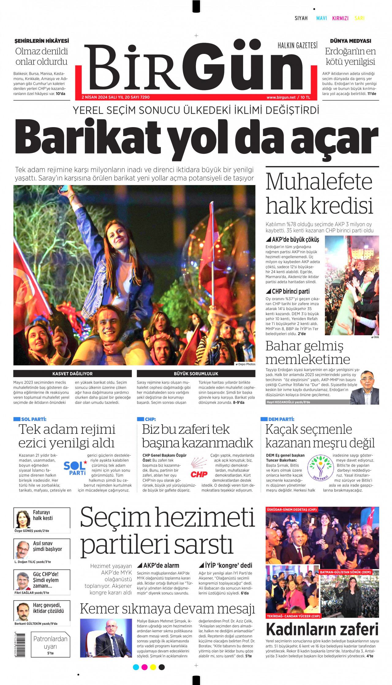BİRGÜN gazetesinin 2 Nisan 2024 tarihli birinci sayfası