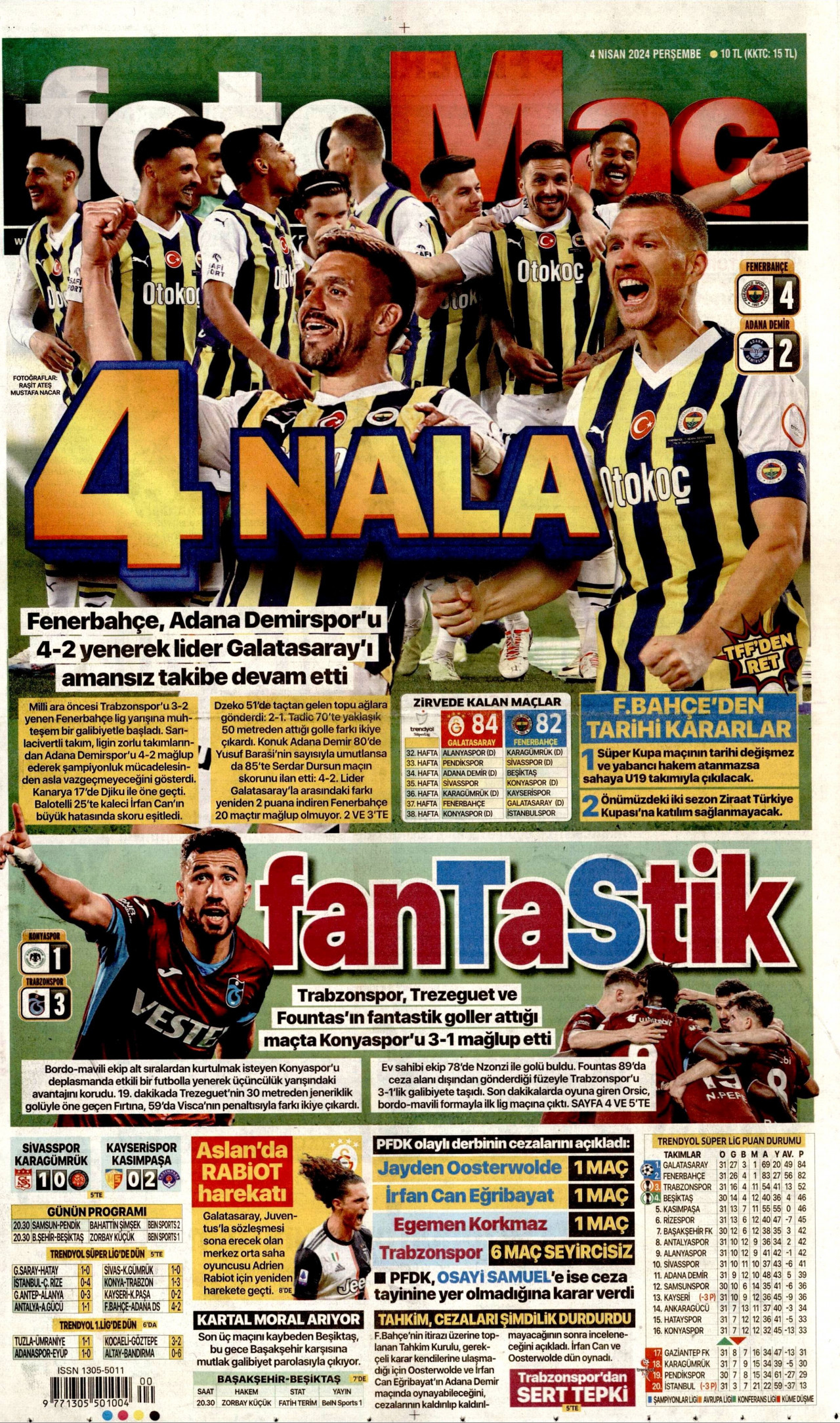 FOTOMAÇ gazetesinin 4 Nisan 2024 tarihli birinci sayfası