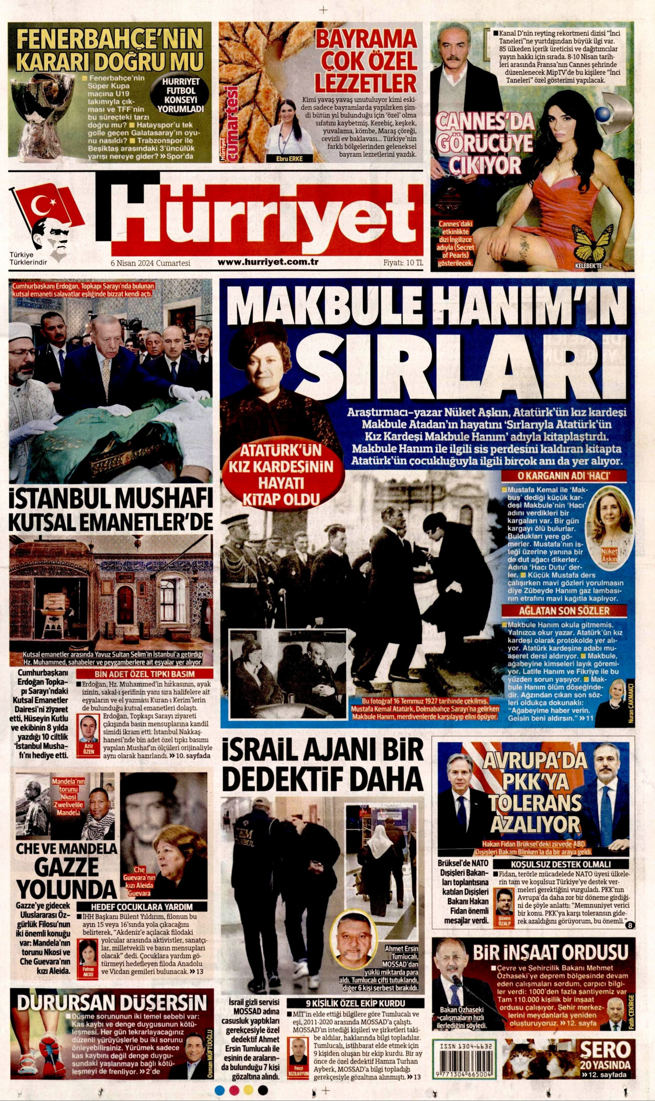 HÜRRİYET gazetesinin 6 Nisan 2024 tarihli birinci sayfası
