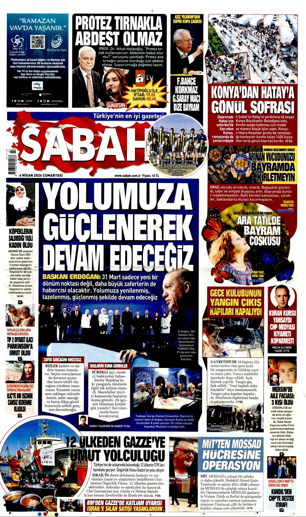 SABAH gazetesinin 6 Nisan 2024 tarihli birinci sayfası