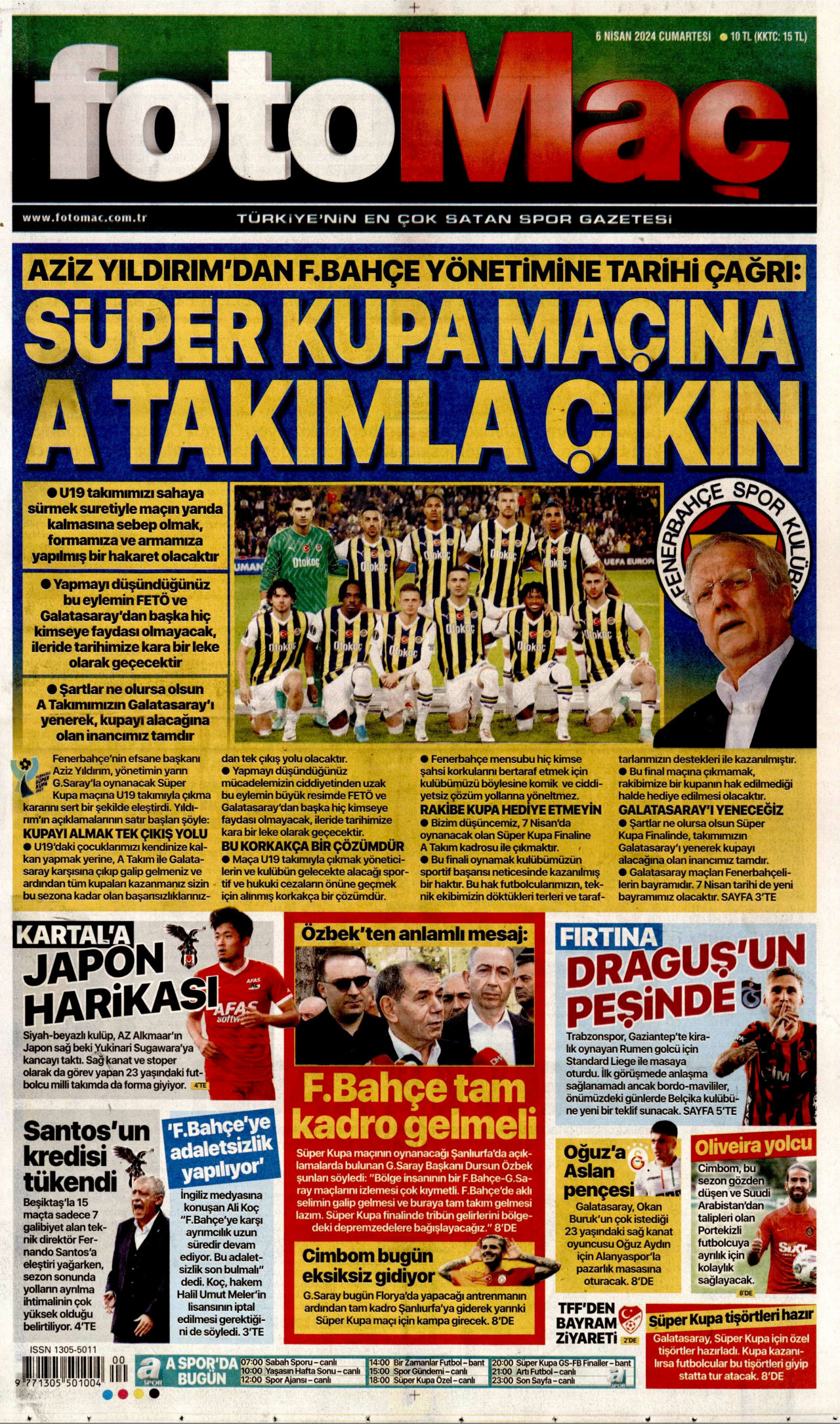 FOTOMAÇ gazetesinin 6 Nisan 2024 tarihli birinci sayfası