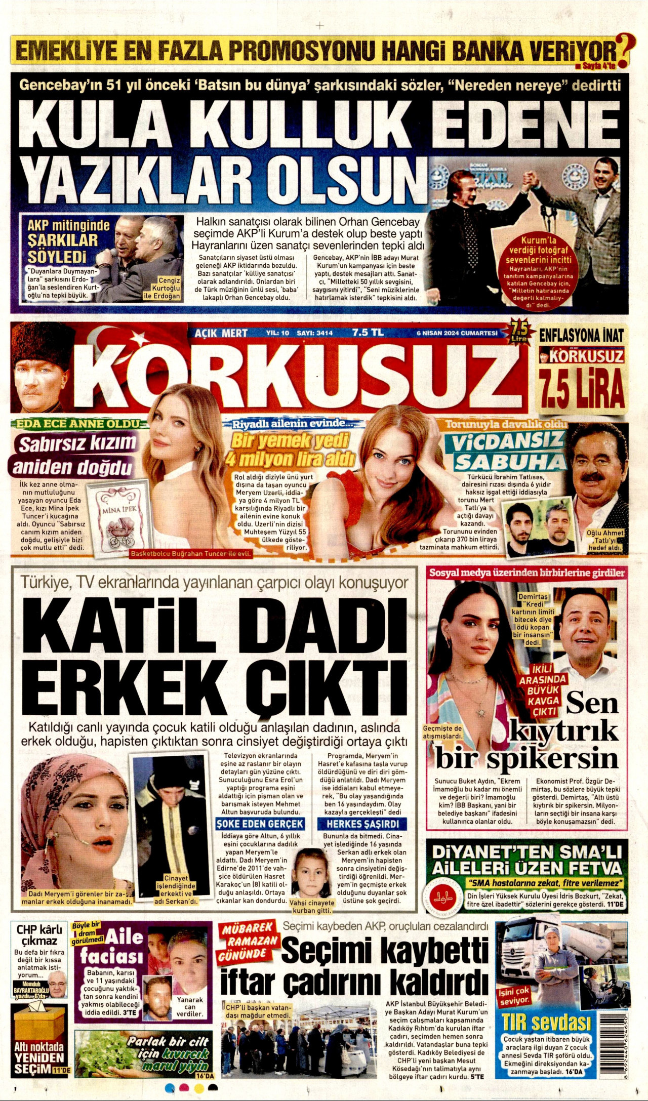 KORKUSUZ gazetesinin 6 Nisan 2024 tarihli birinci sayfası