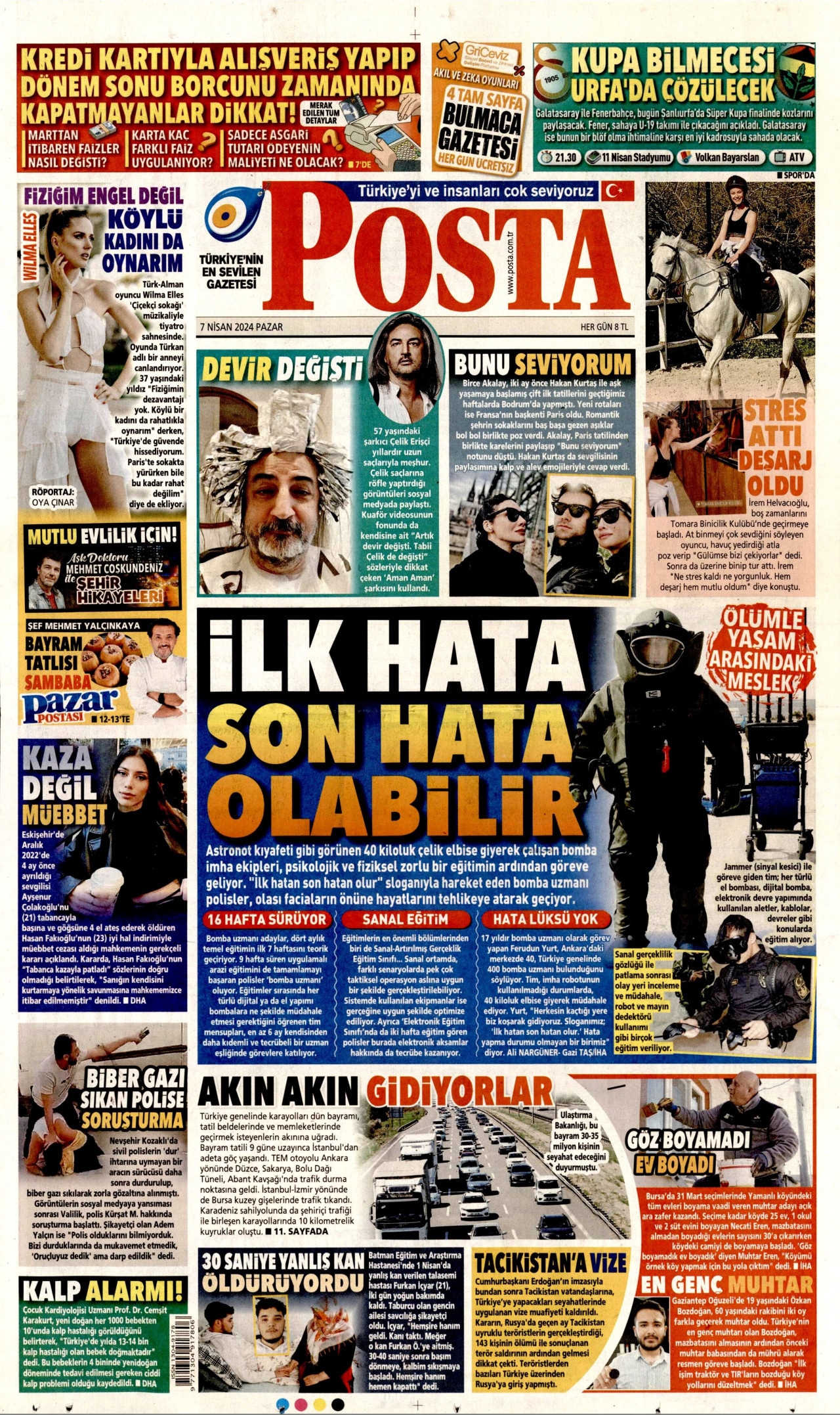 POSTA gazetesinin 7 Nisan 2024 tarihli birinci sayfası