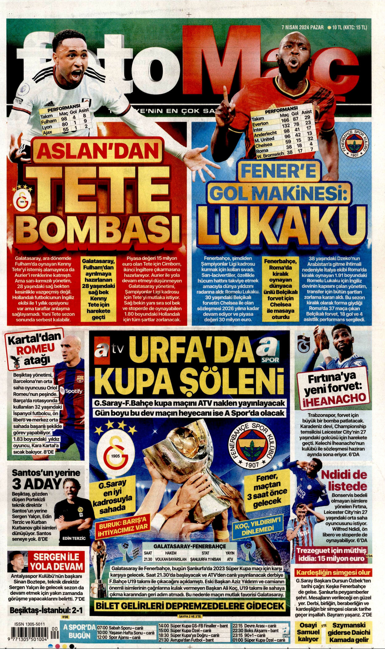 FOTOMAÇ gazetesinin 7 Nisan 2024 tarihli birinci sayfası