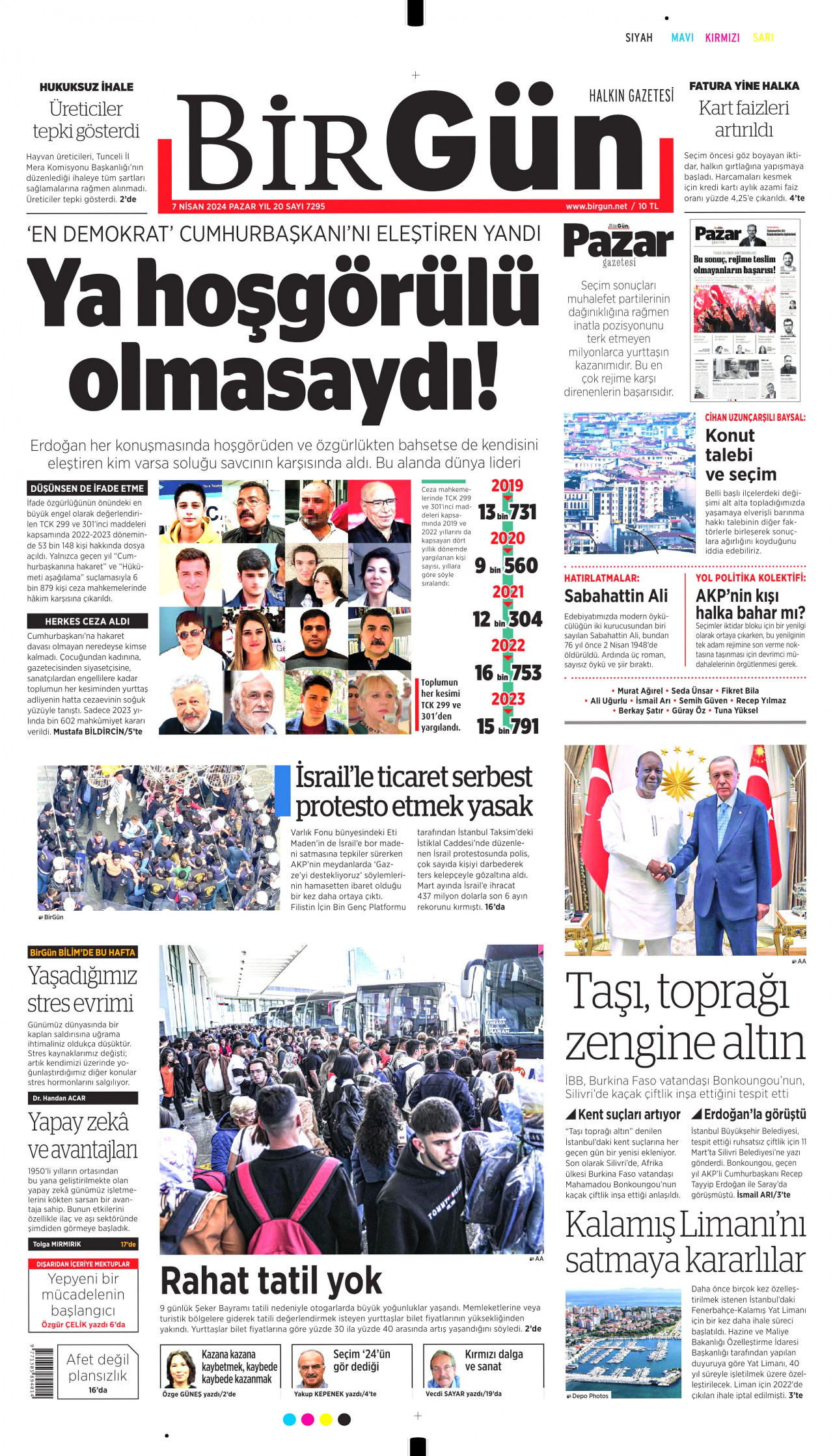 BİRGÜN gazetesinin 7 Nisan 2024 tarihli birinci sayfası