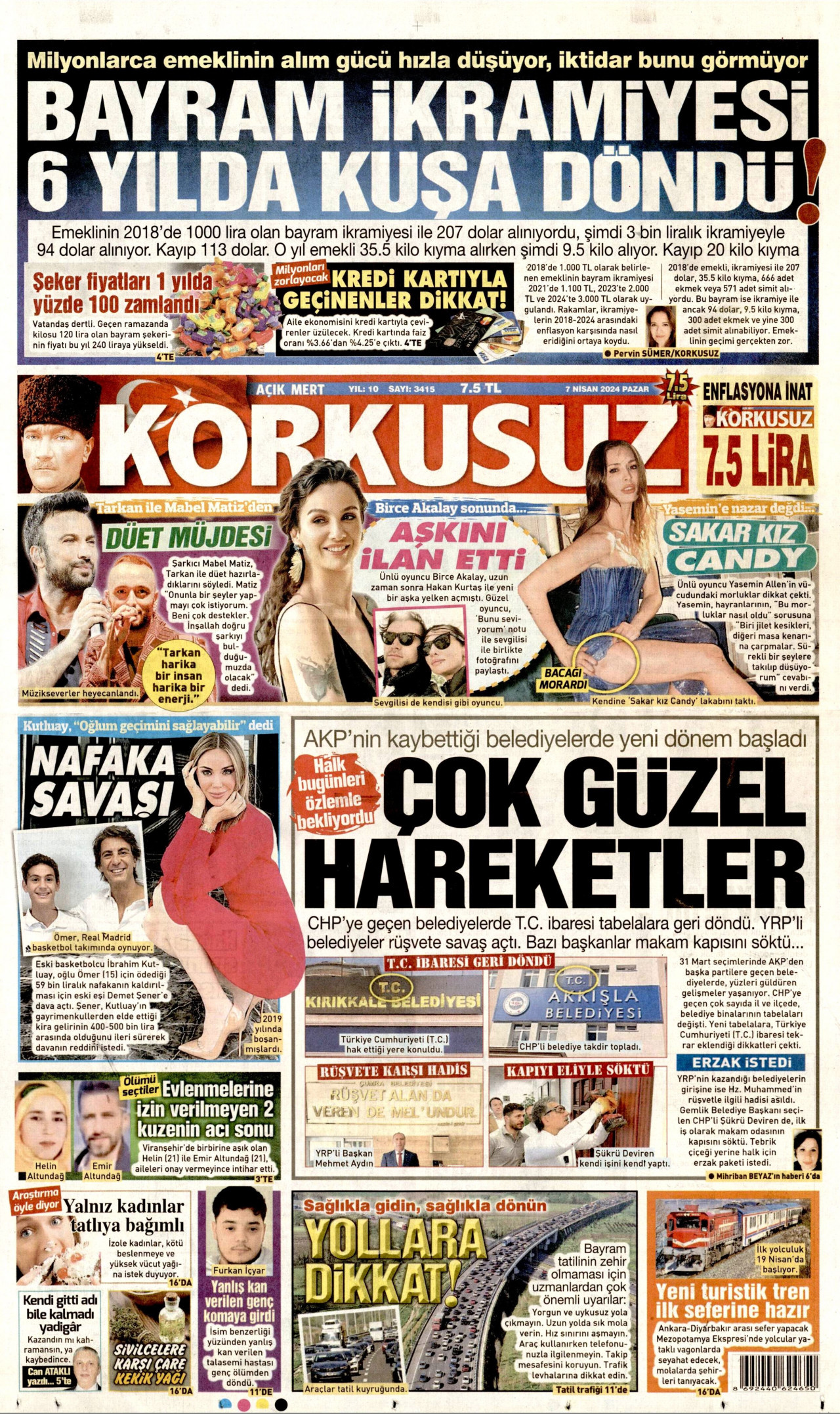 KORKUSUZ gazetesinin 7 Nisan 2024 tarihli birinci sayfası