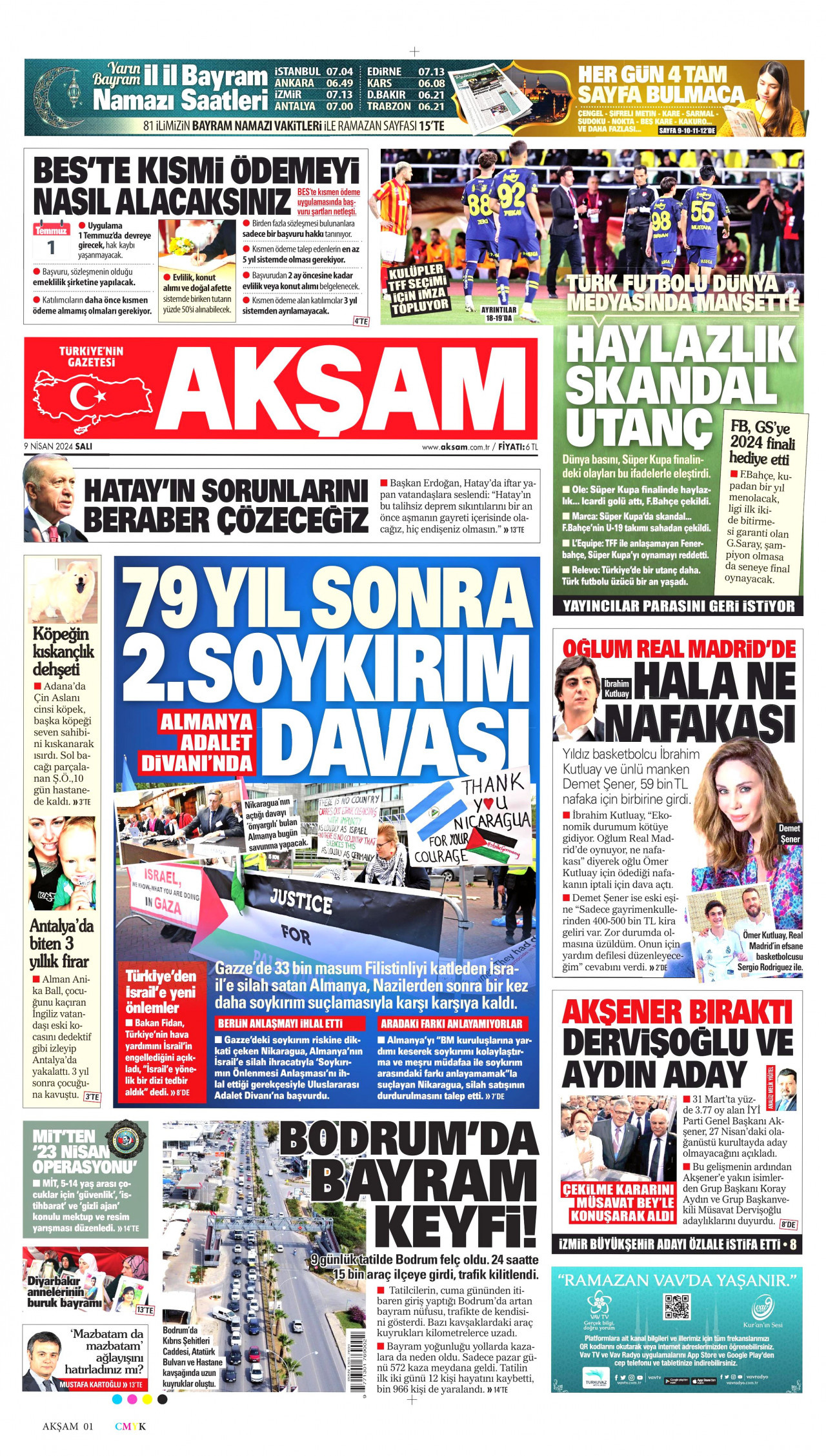 AKŞAM gazetesinin 9 Nisan 2024 tarihli birinci sayfası