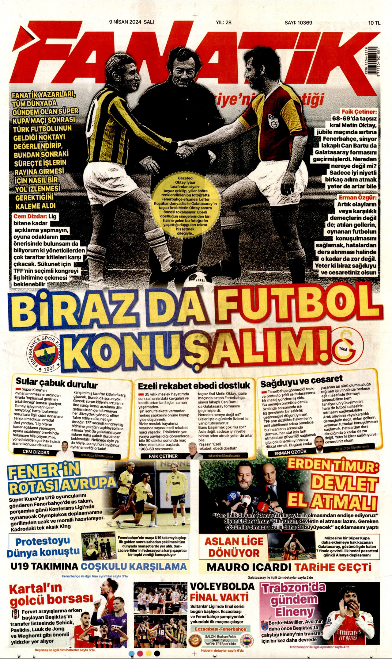 FANATİK gazetesinin 9 Nisan 2024 tarihli birinci sayfası