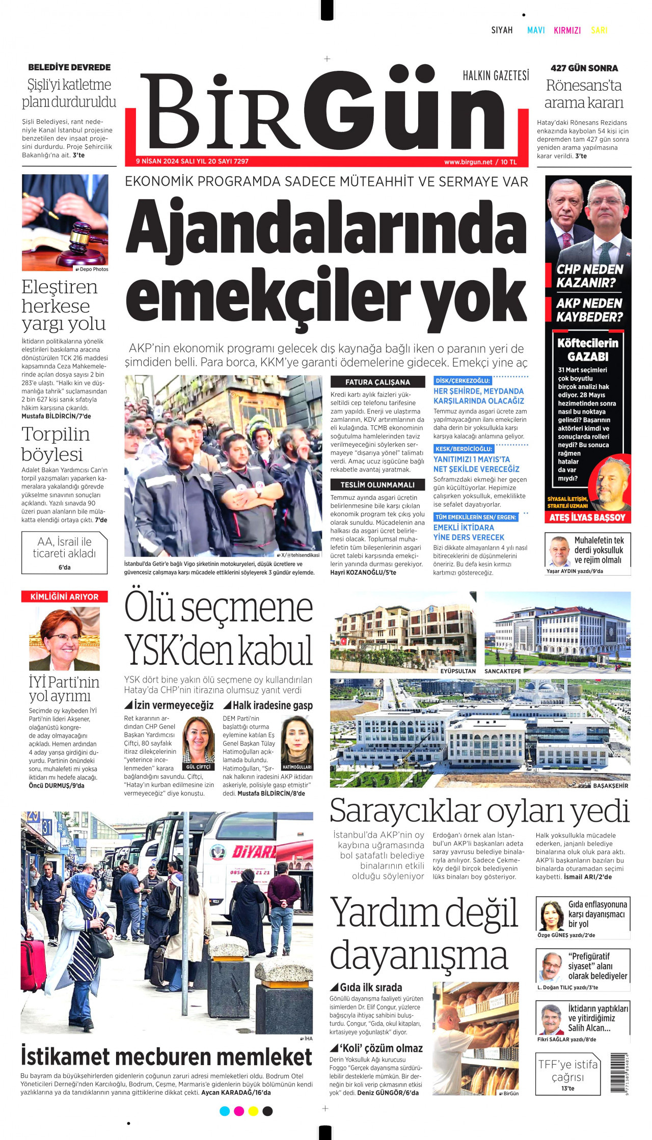 BİRGÜN gazetesinin 9 Nisan 2024 tarihli birinci sayfası