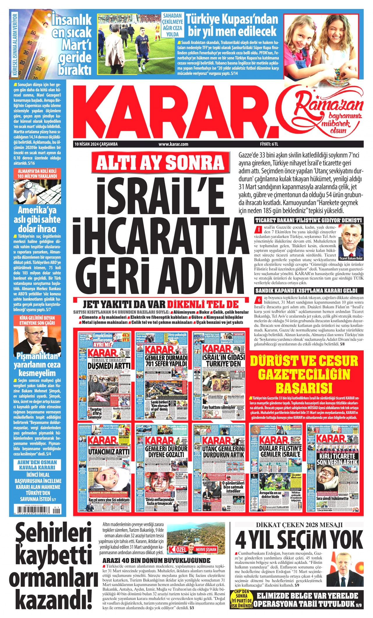 KARAR gazetesinin 10 Nisan 2024 tarihli birinci sayfası