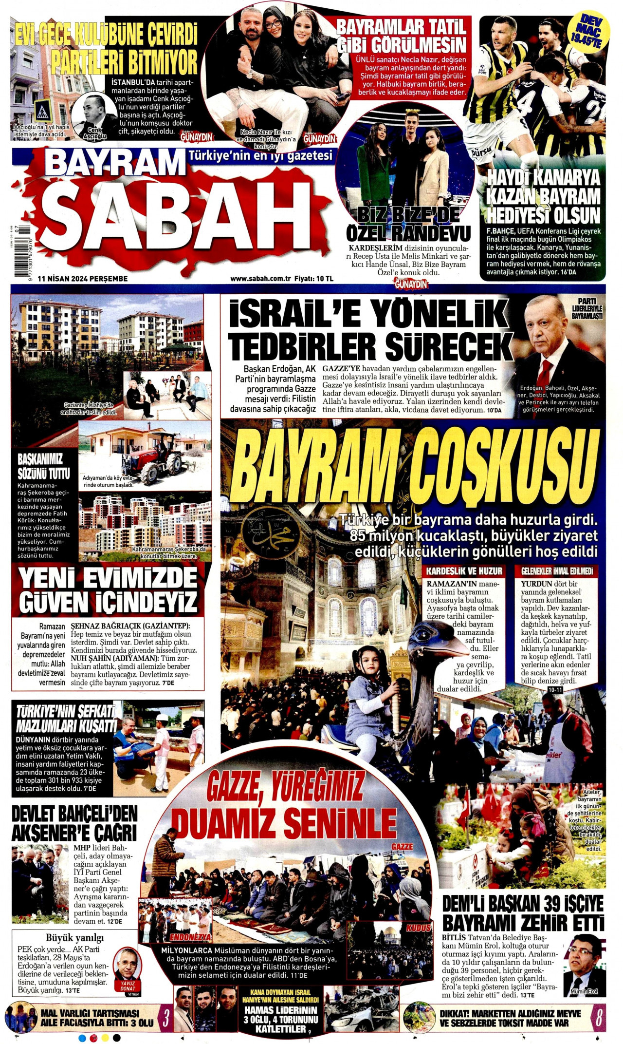 SABAH gazetesinin 11 Nisan 2024 tarihli birinci sayfası